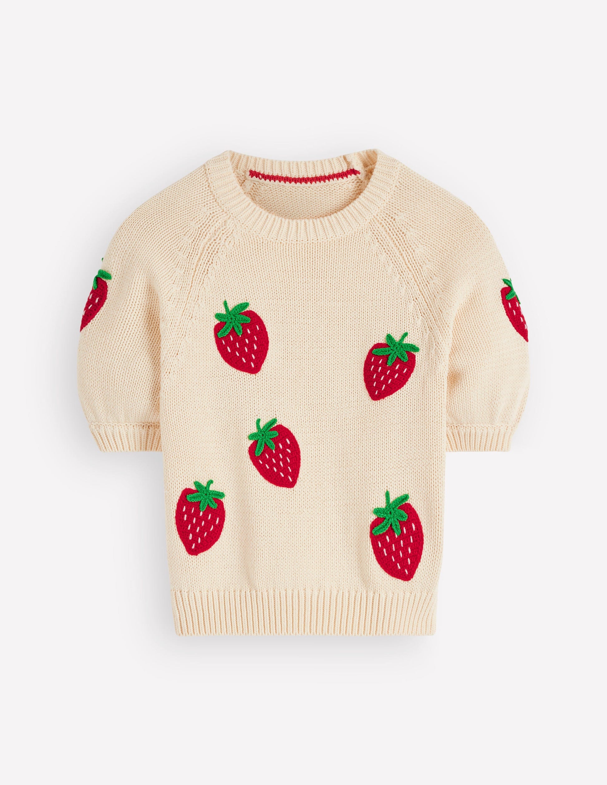 Margot Puff Sleeve T-Shirt-Warm Ivory Strawberry-8
