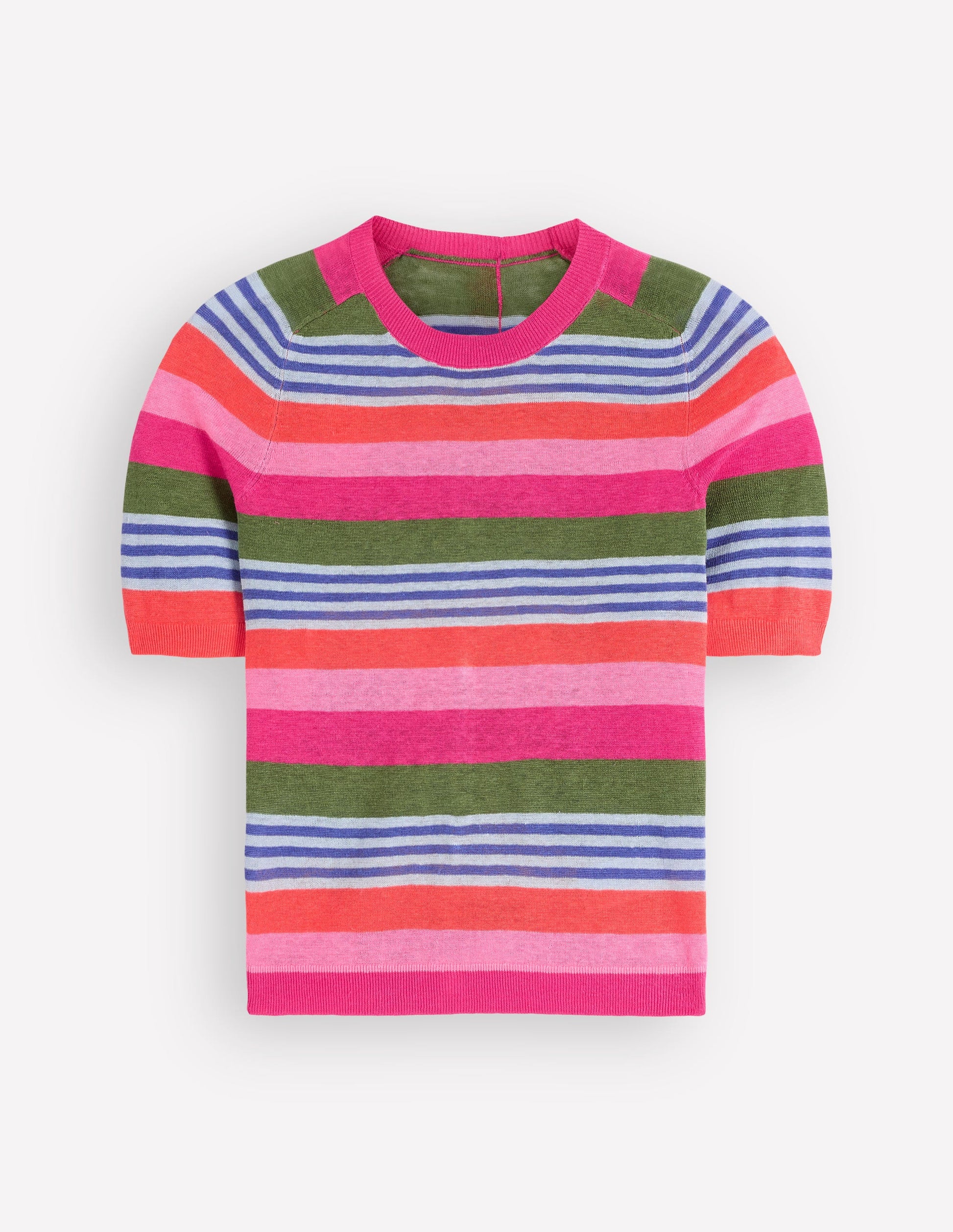 Agnes Linen Button T-Shirt-Multi Stripe-6