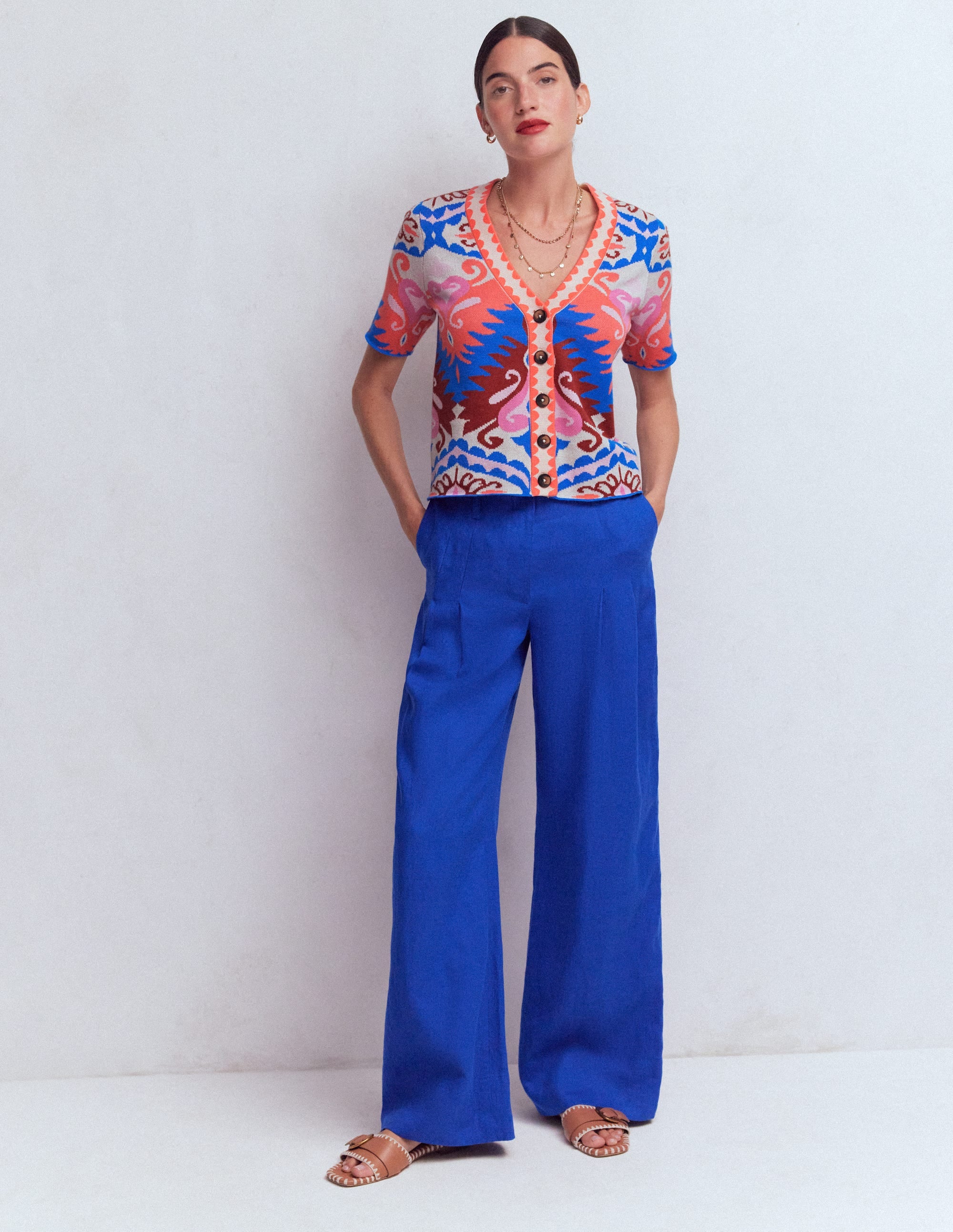 Short Sleeve Jacquard Cardigan - Aztec | Boden USA