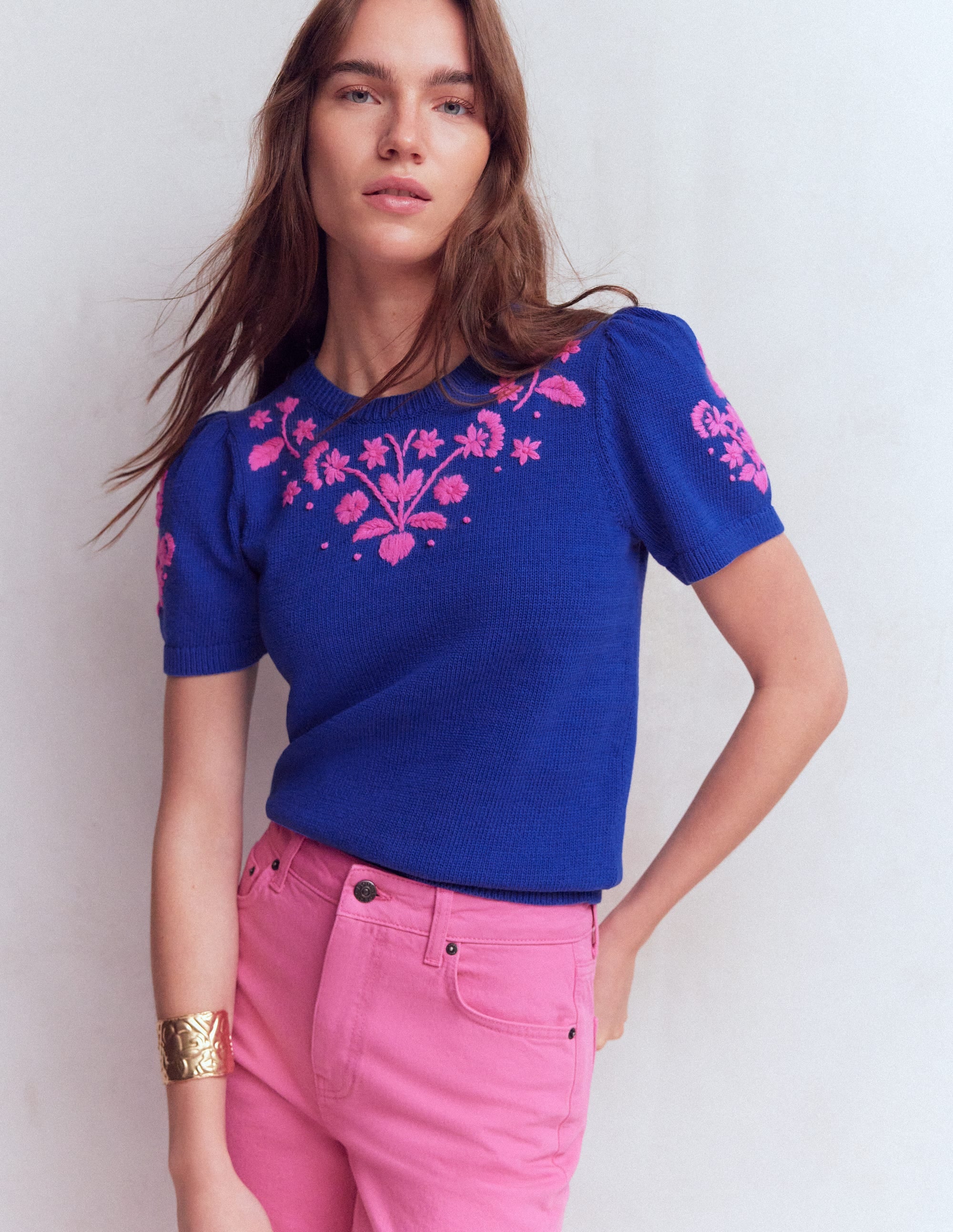 Monica Knitted T-Shirt-Blue Embroidery - Image 1