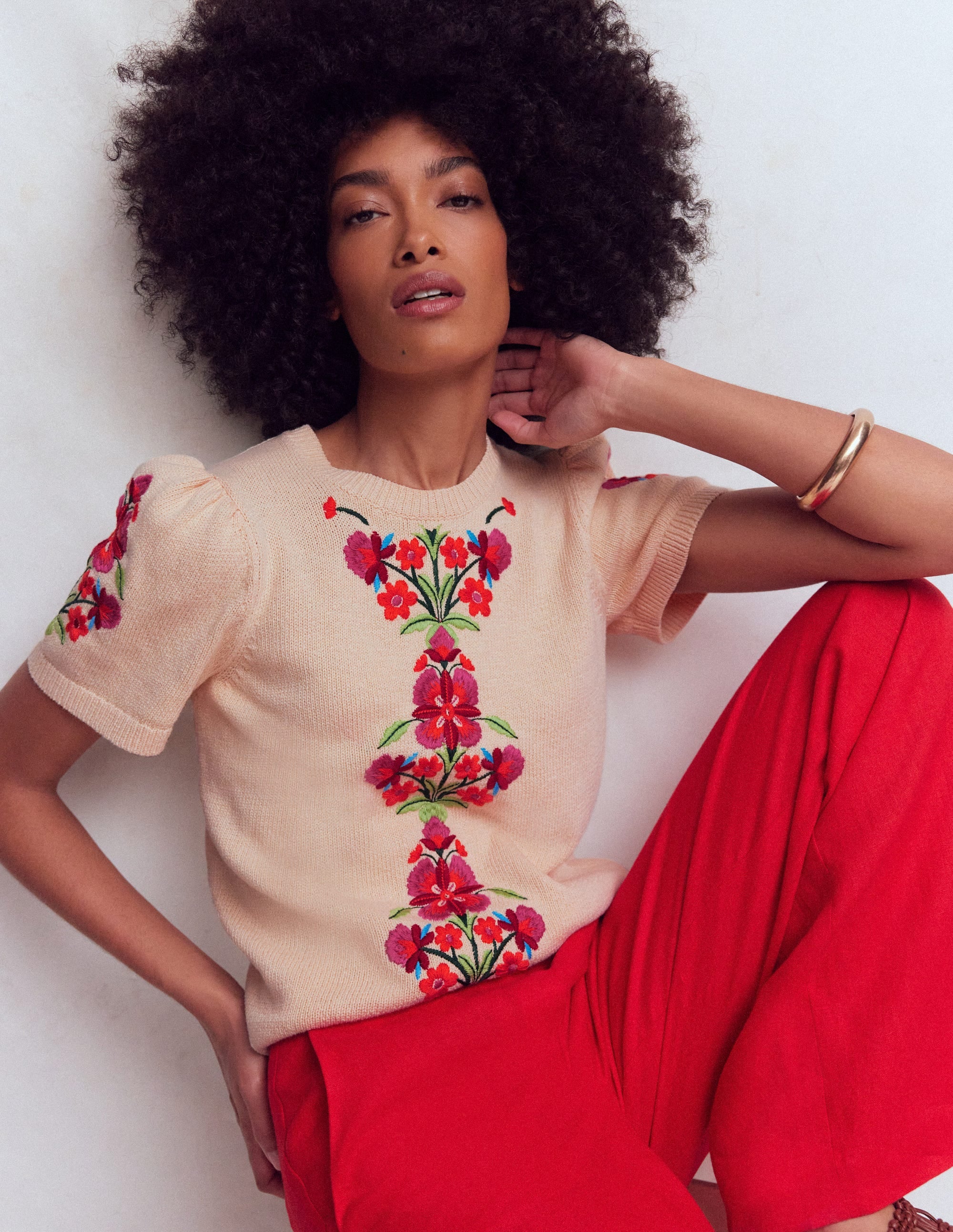 Monica Knitted T-Shirt-Ivory - Image 1