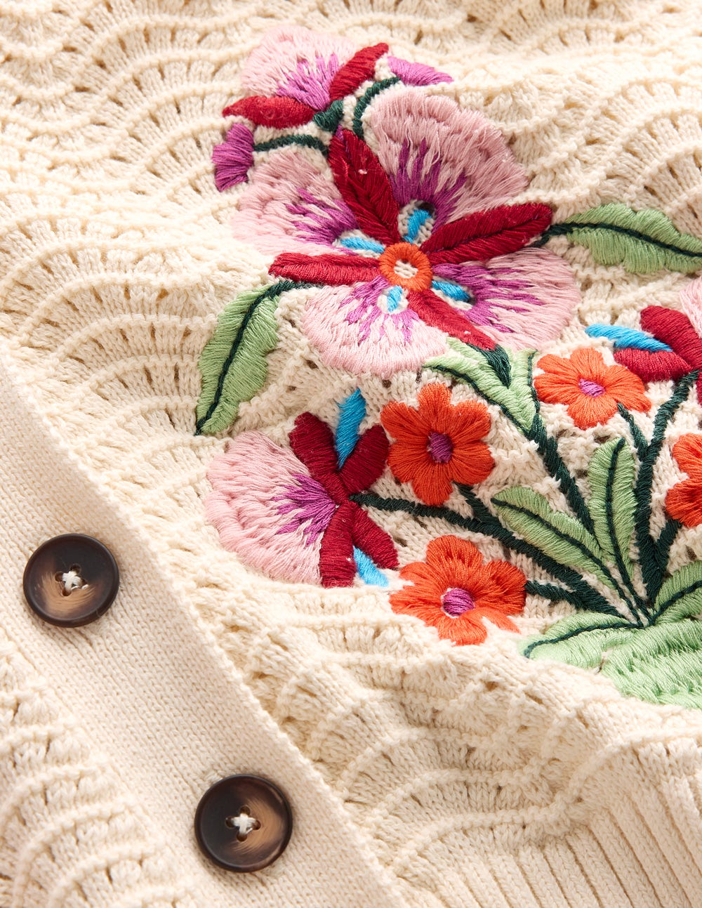 Relaxed Cotton Stitch Cardigan-Ivory, Embroidery-9