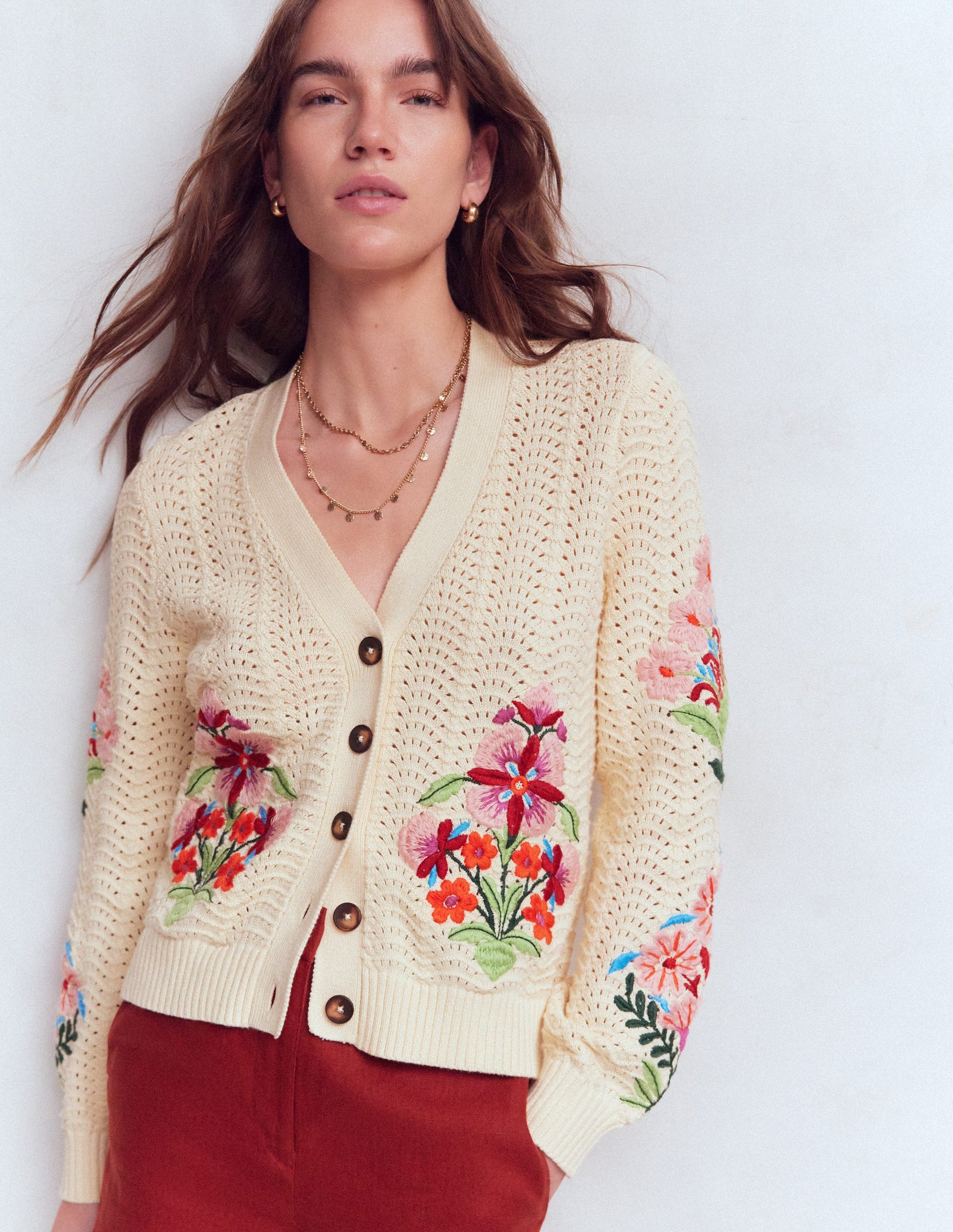 Relaxed Cotton Stitch Cardigan-Ivory, Embroidery-4