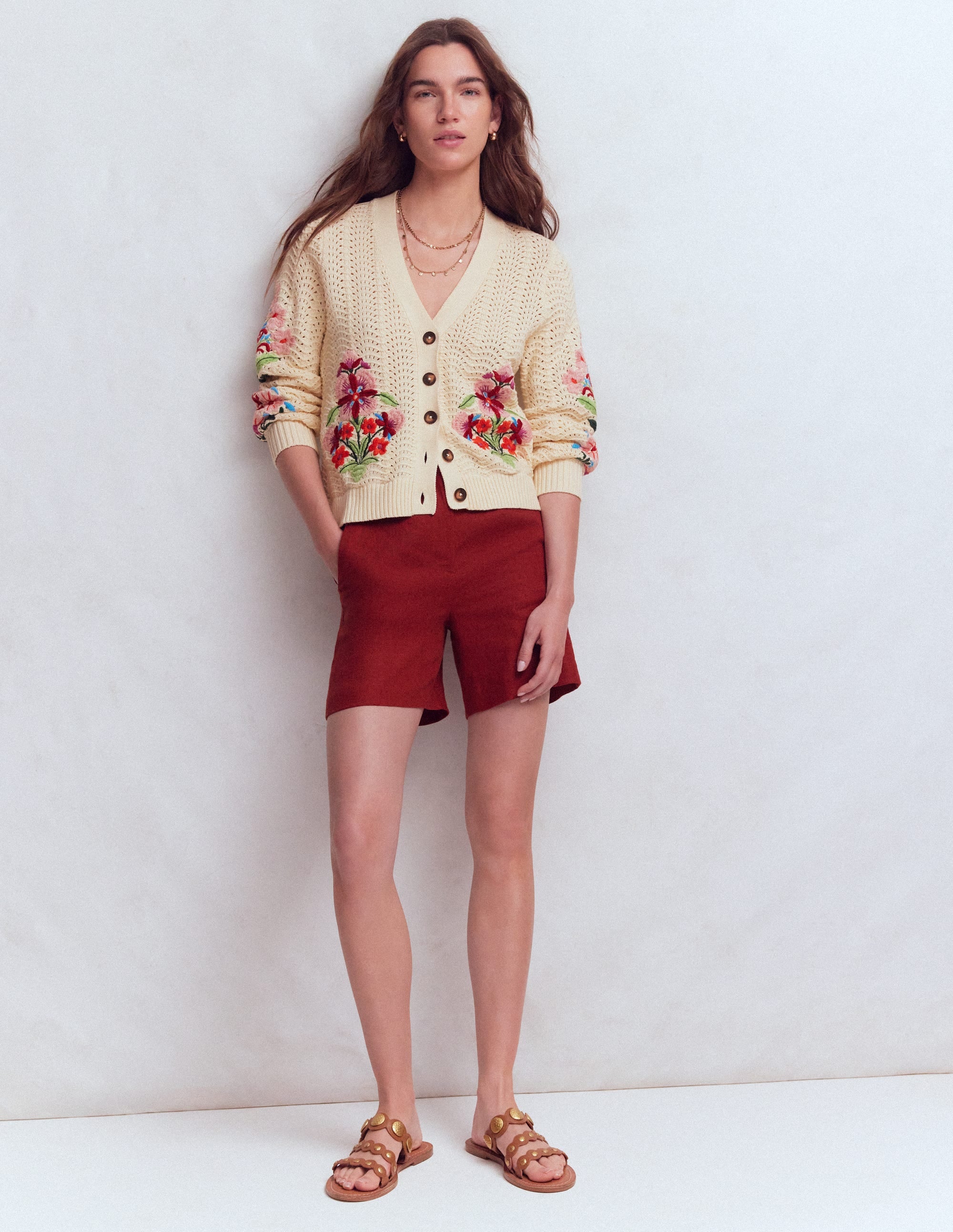 Relaxed Cotton Stitch Cardigan-Ivory, Embroidery - Image 5