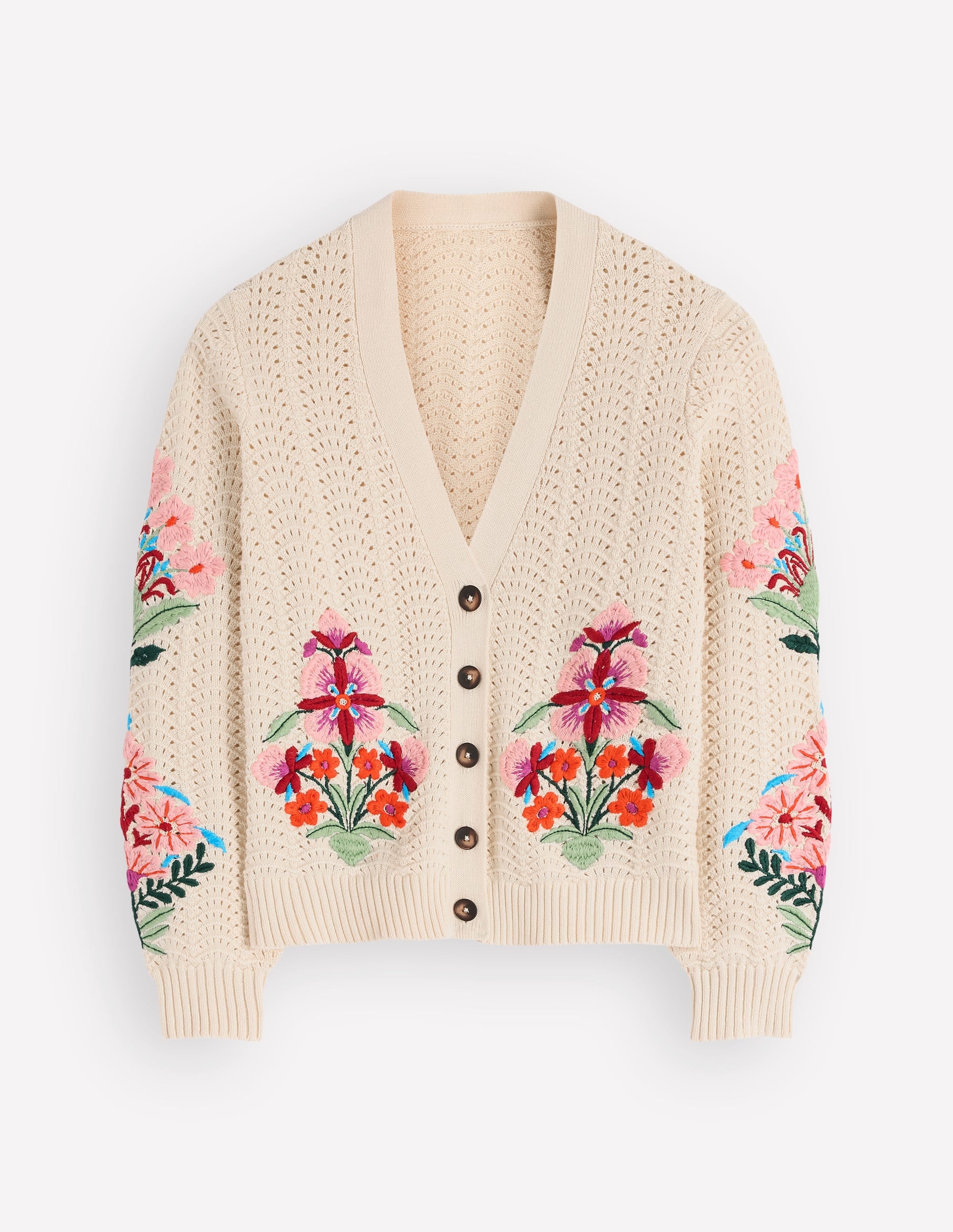 Relaxed Cotton Stitch Cardigan-Ivory, Embroidery - Image 8