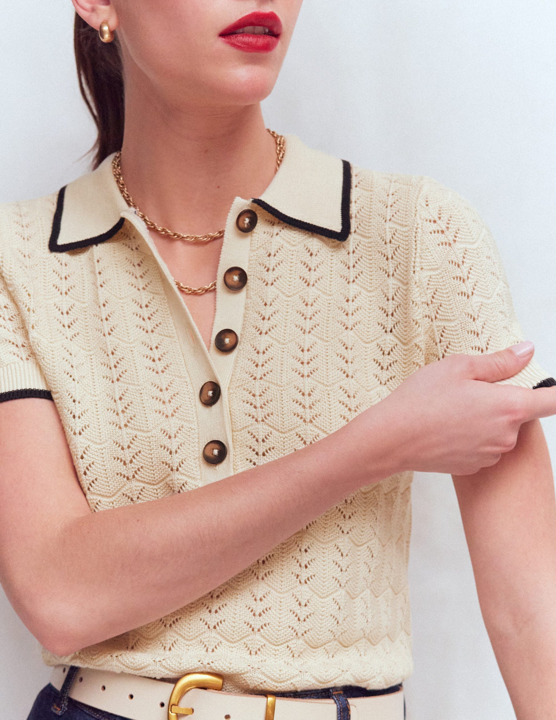 Pointelle Henley T-shirt DNU-Cream-2