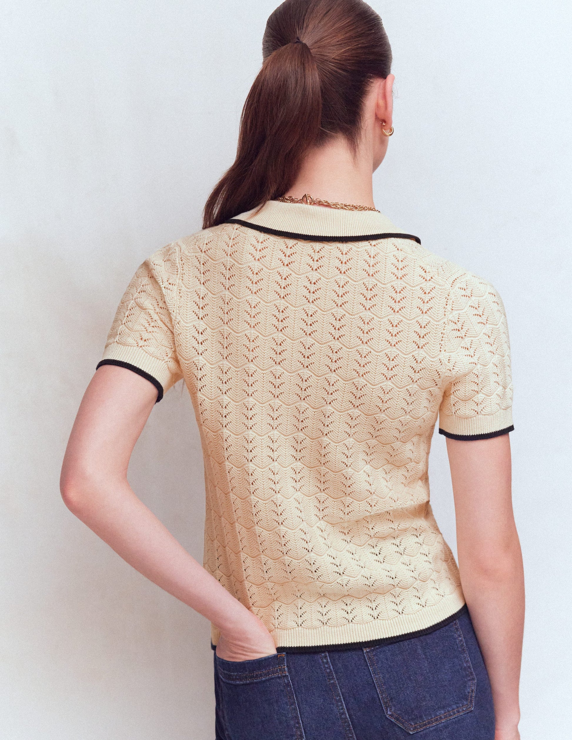 Pointelle Henley T-shirt DNU-Cream-3