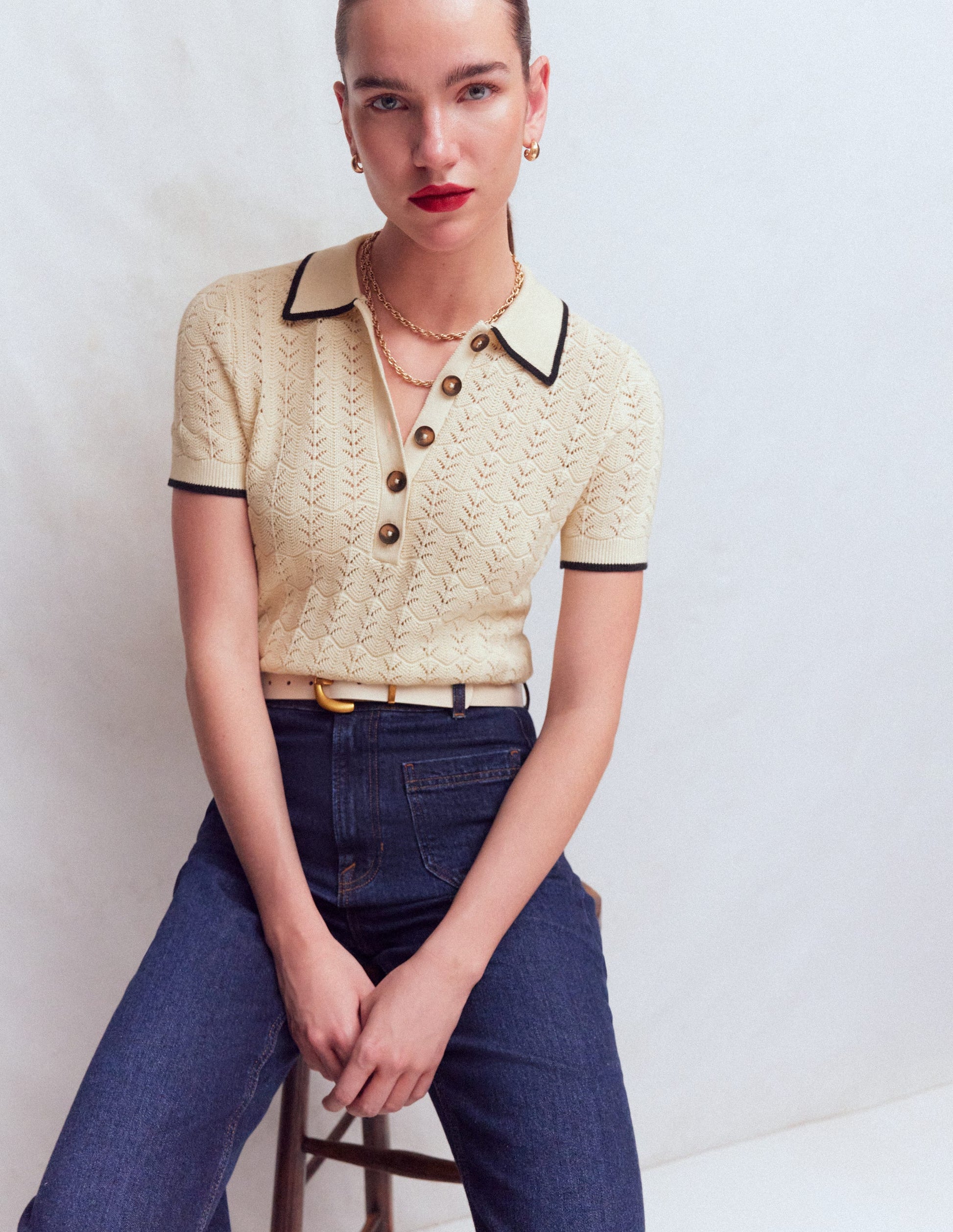 Pointelle Henley T-shirt DNU-Cream-5