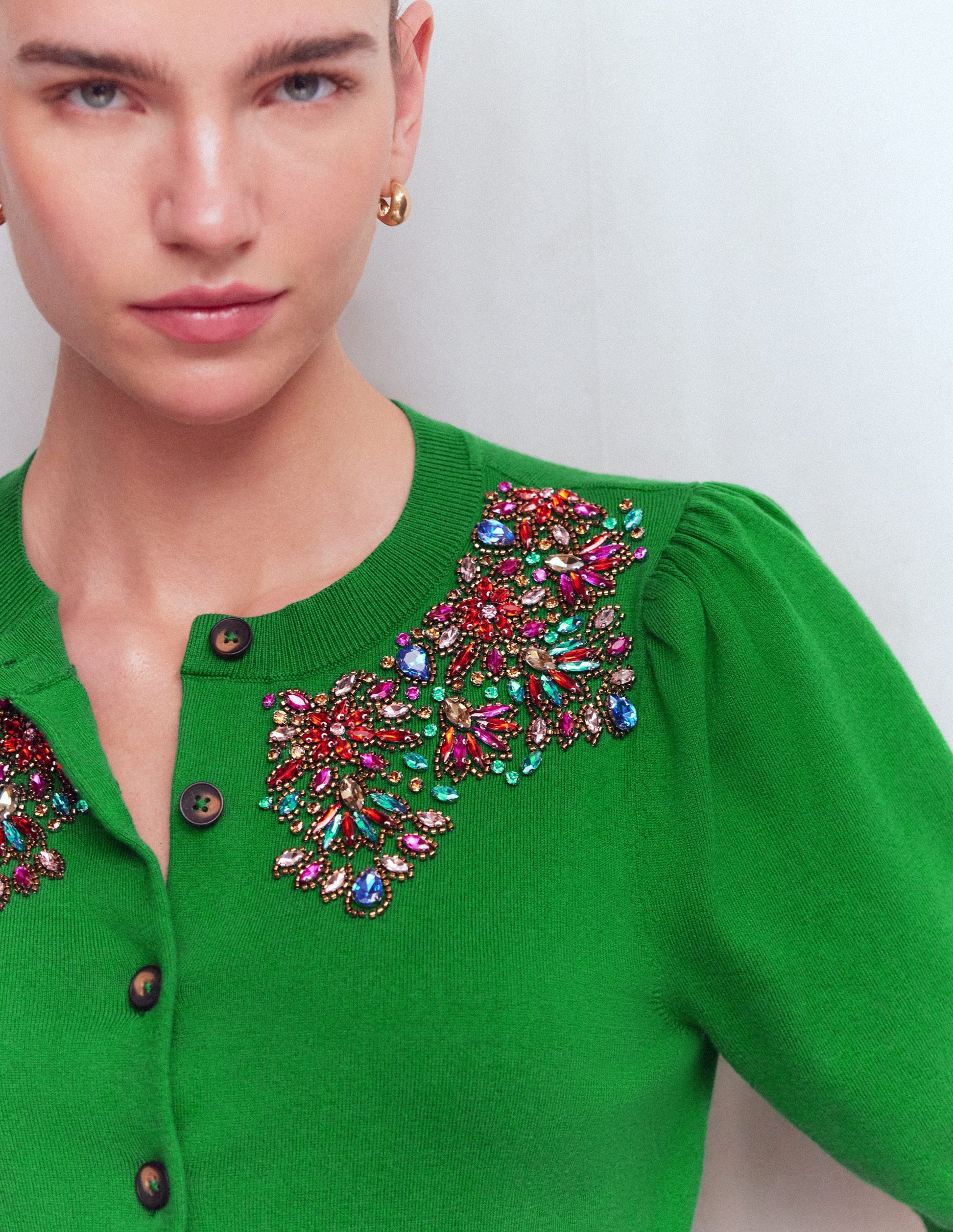 nadia gear Nadia Embellished Cardigan-Green
