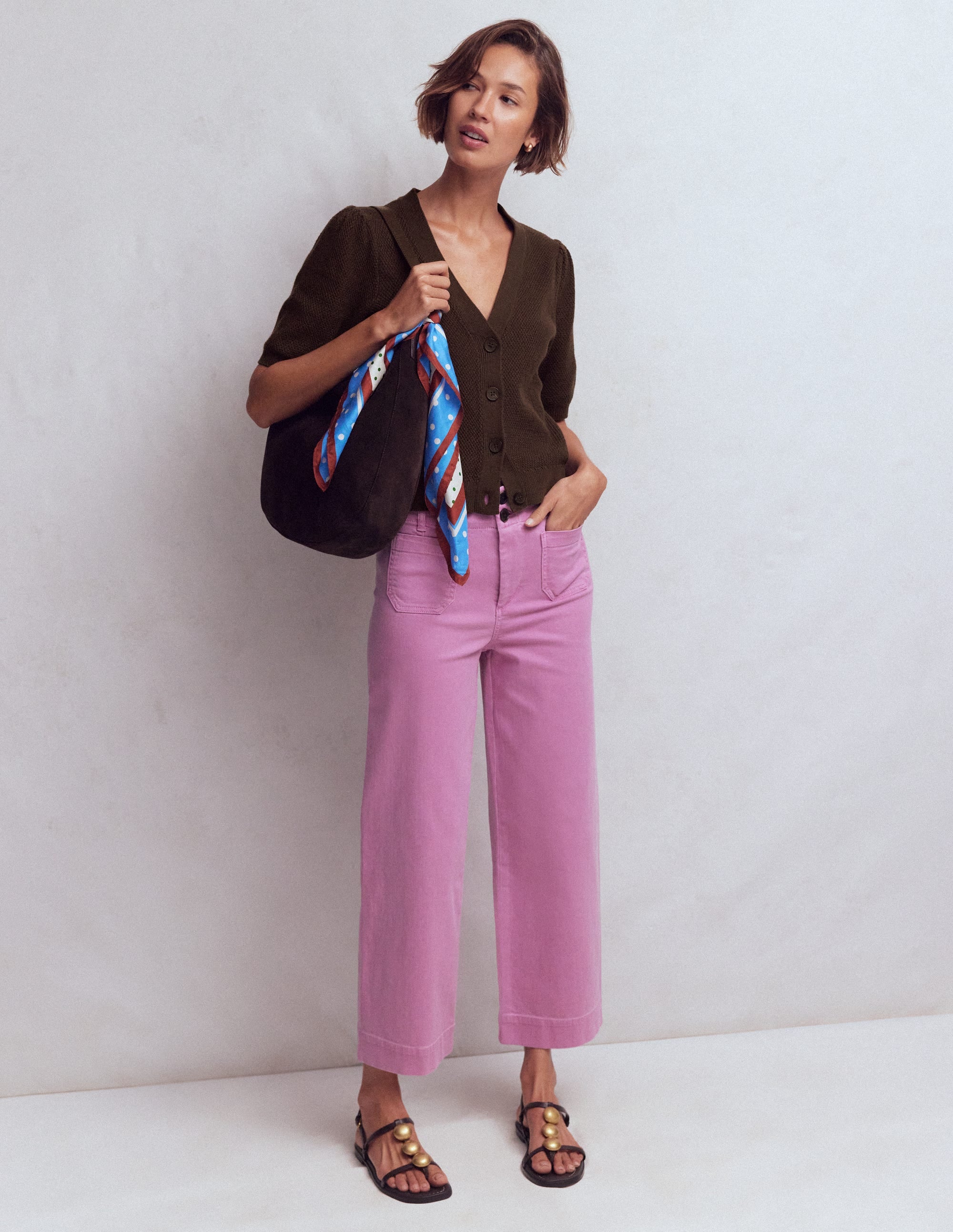 Hayley Cotton V-neck Cardigan-Espresso - Image 1