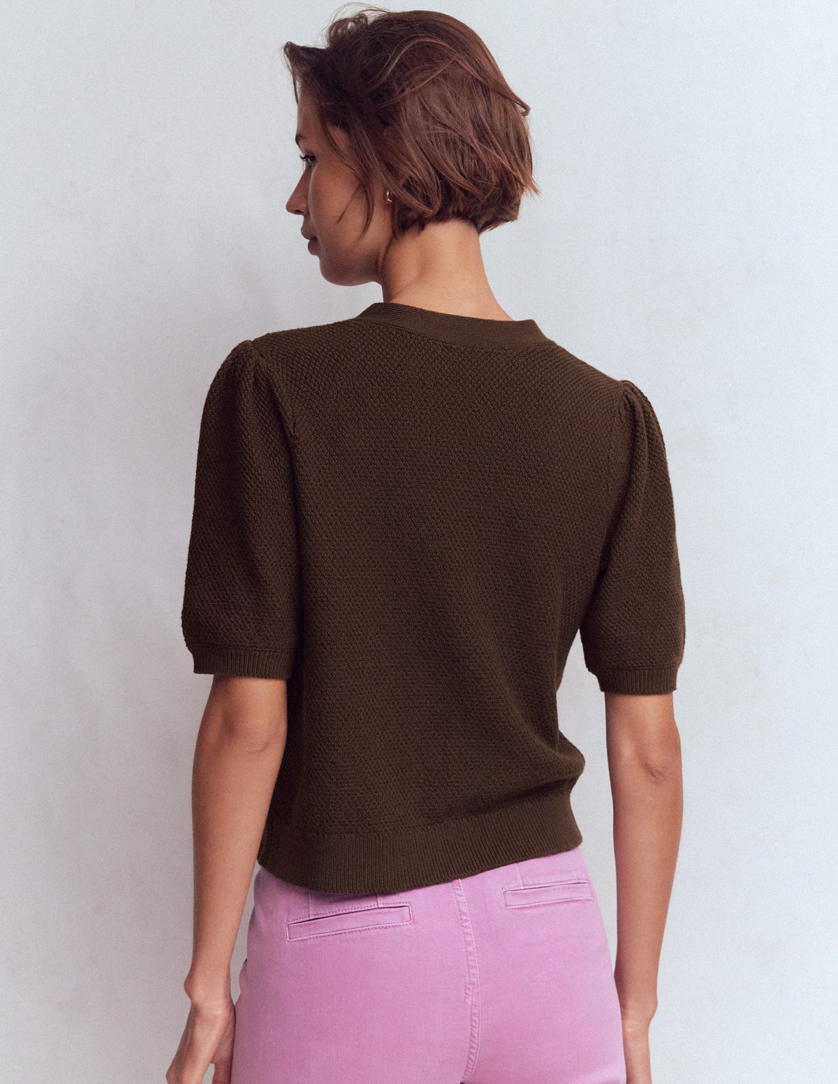 Hayley Cotton V-neck Cardigan-Espresso - Image 3