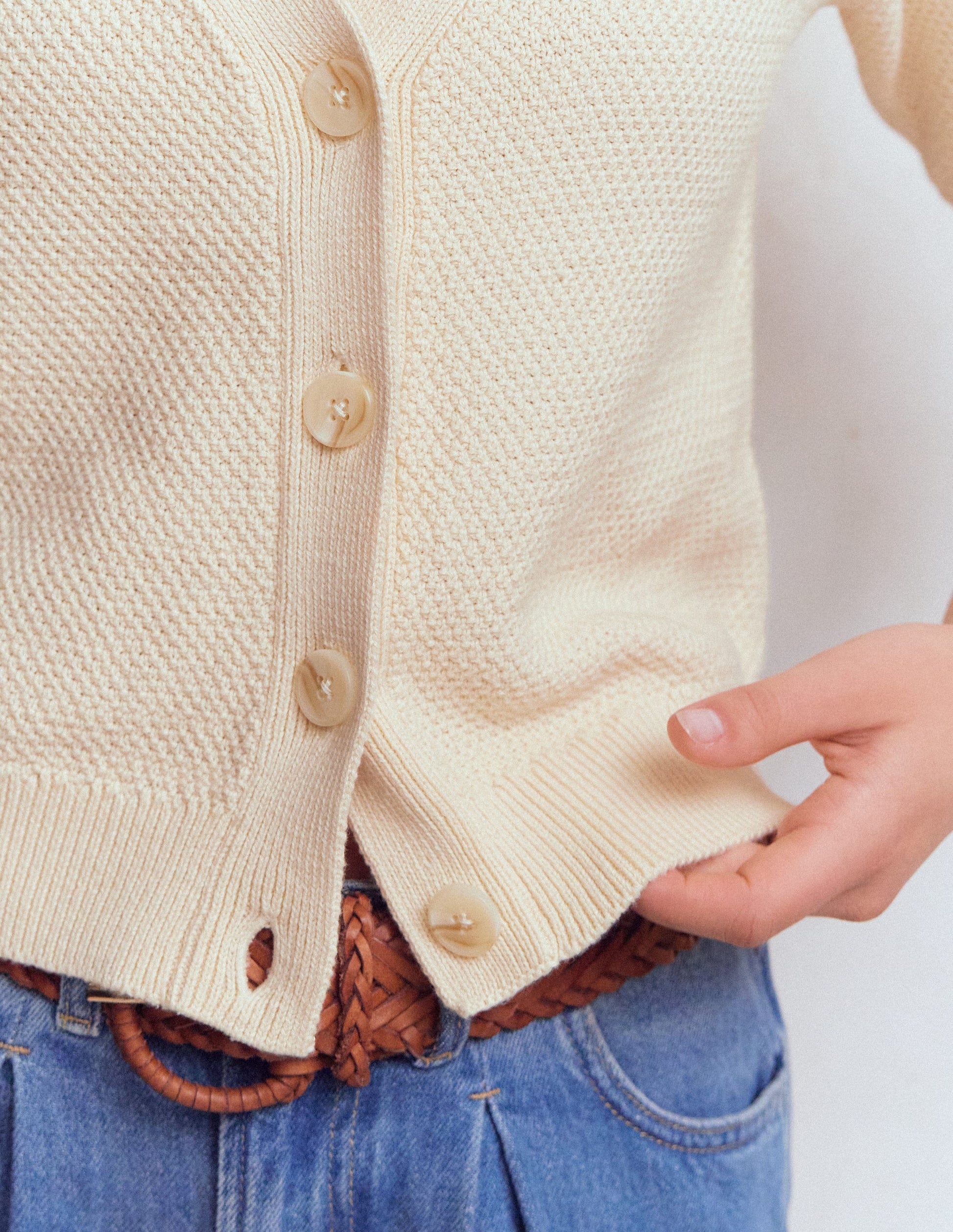 Hayley Cotton V-neck Cardigan-Warm Ivory-2