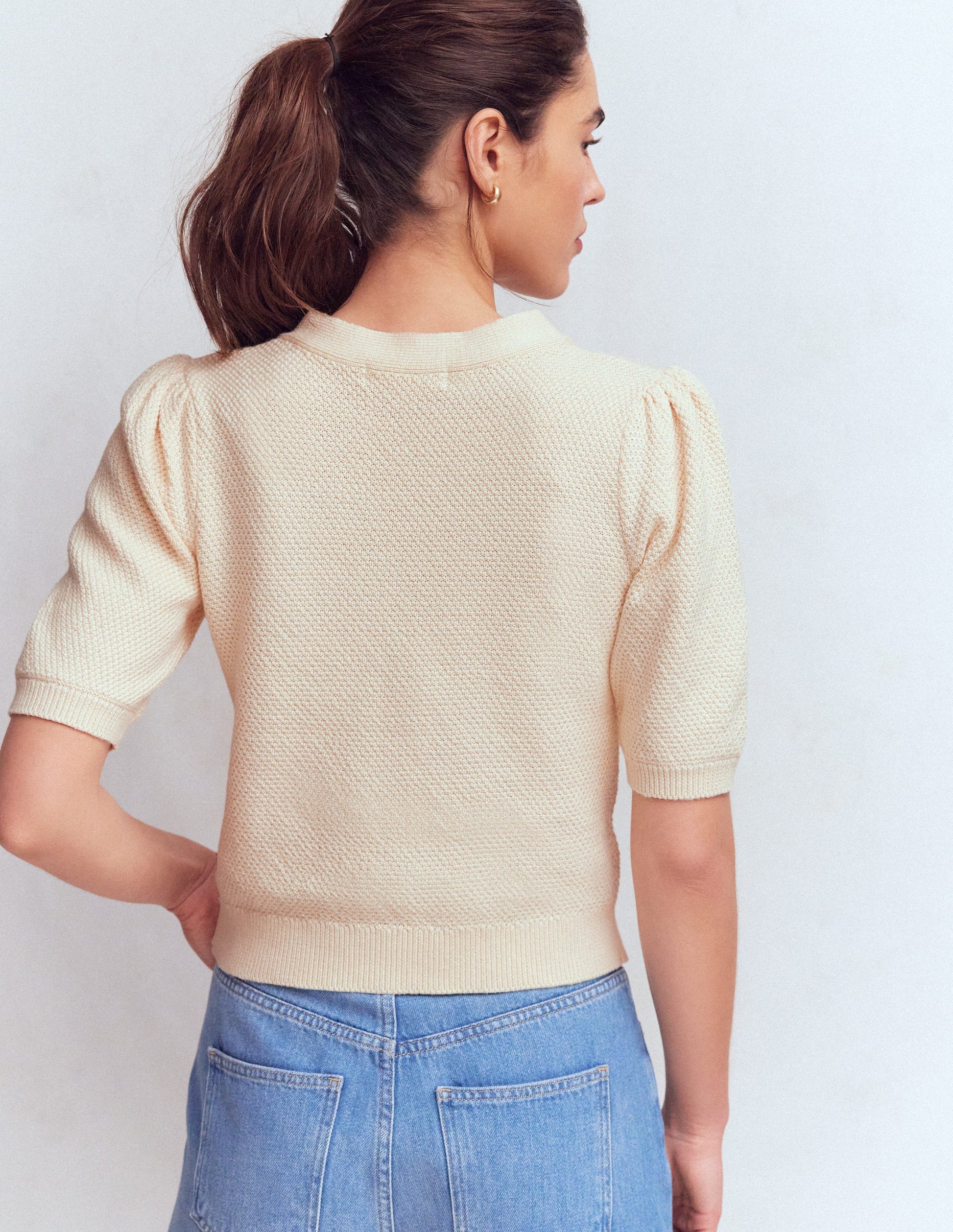 Hayley Cotton V-neck Cardigan-Warm Ivory-3