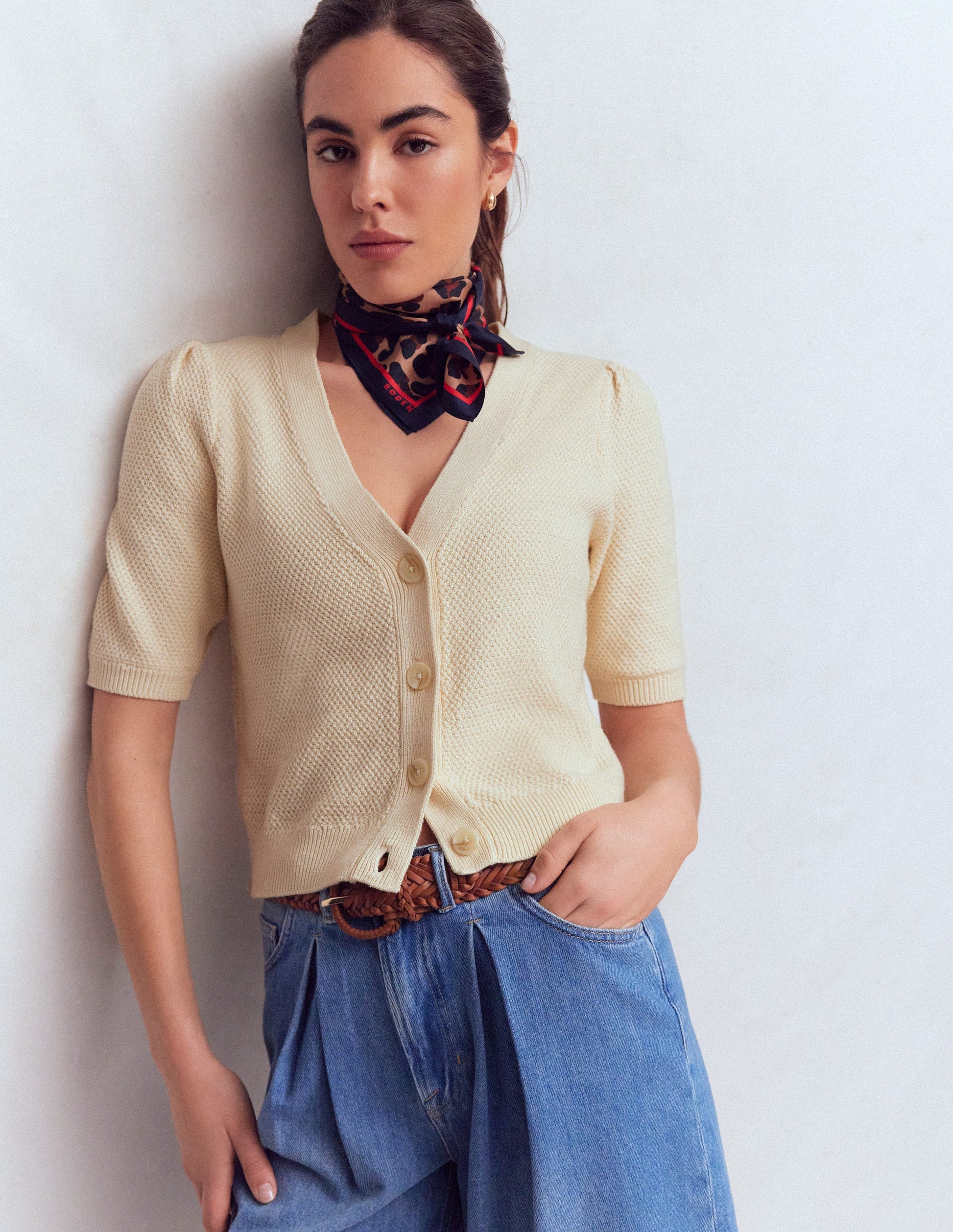 Hayley Cotton V-neck Cardigan-Warm Ivory-5