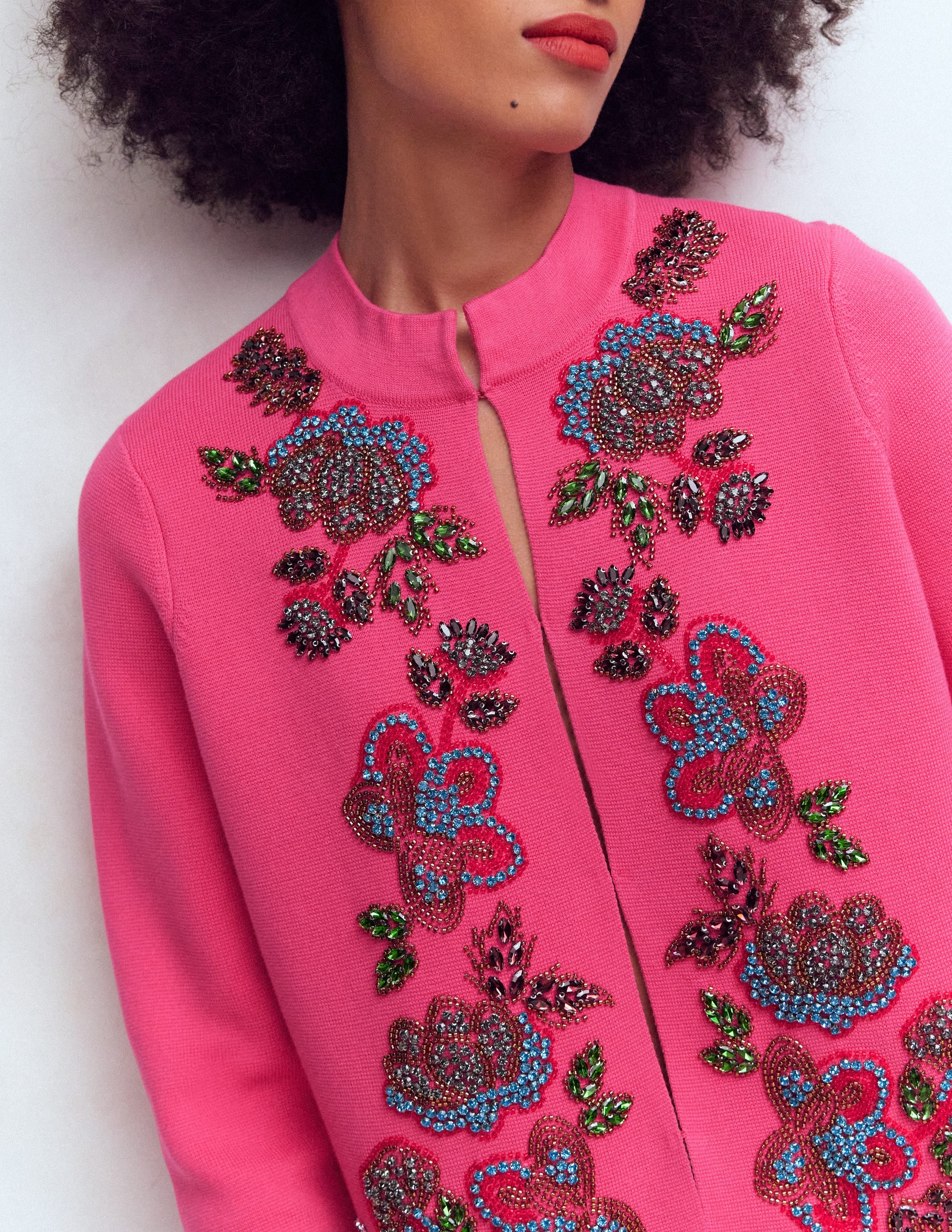 Elena Stand Neck Jacket-Pink Embroidery - Image 2