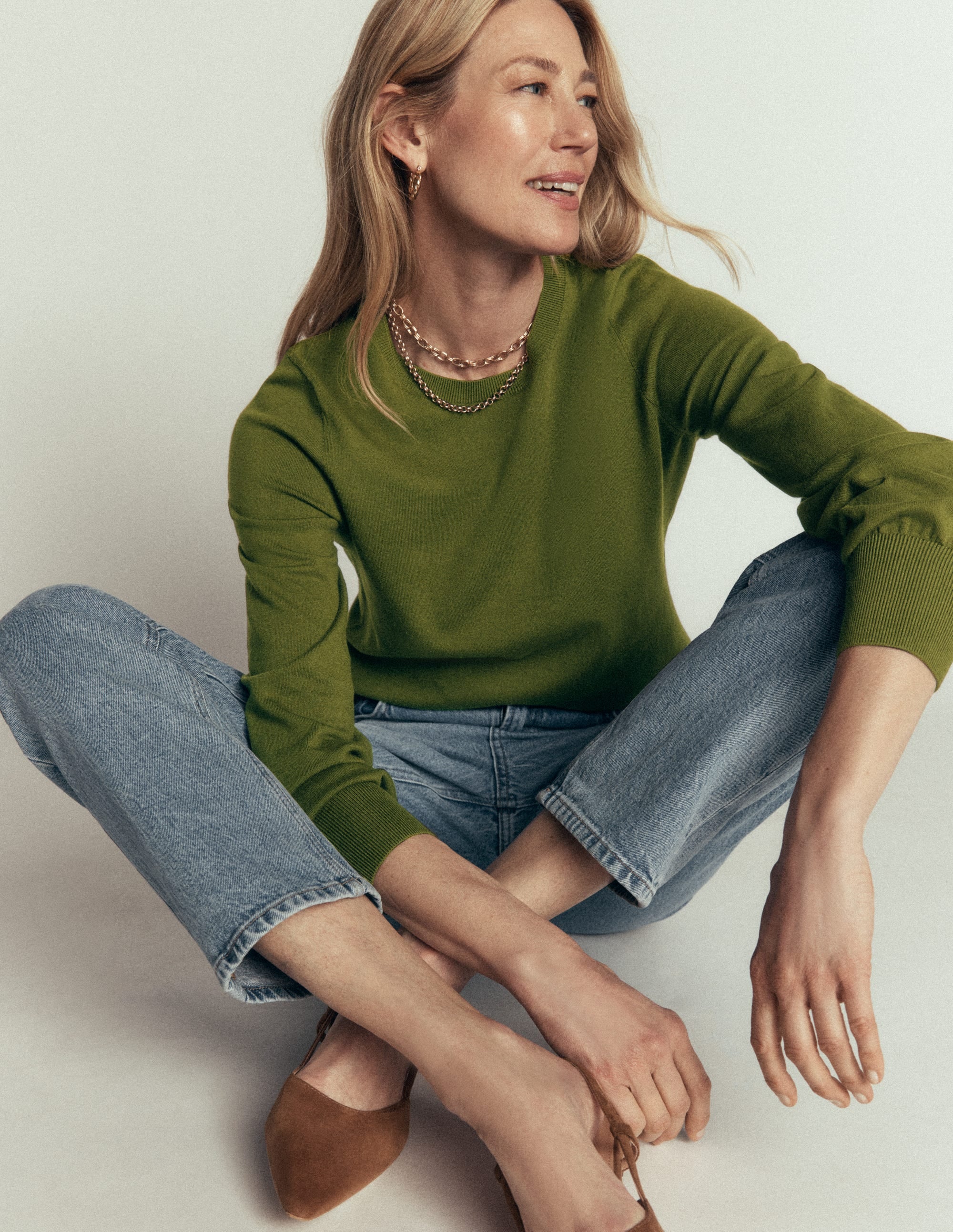 Camilla Cotton Crew Sweater-Forest Green - Image 2