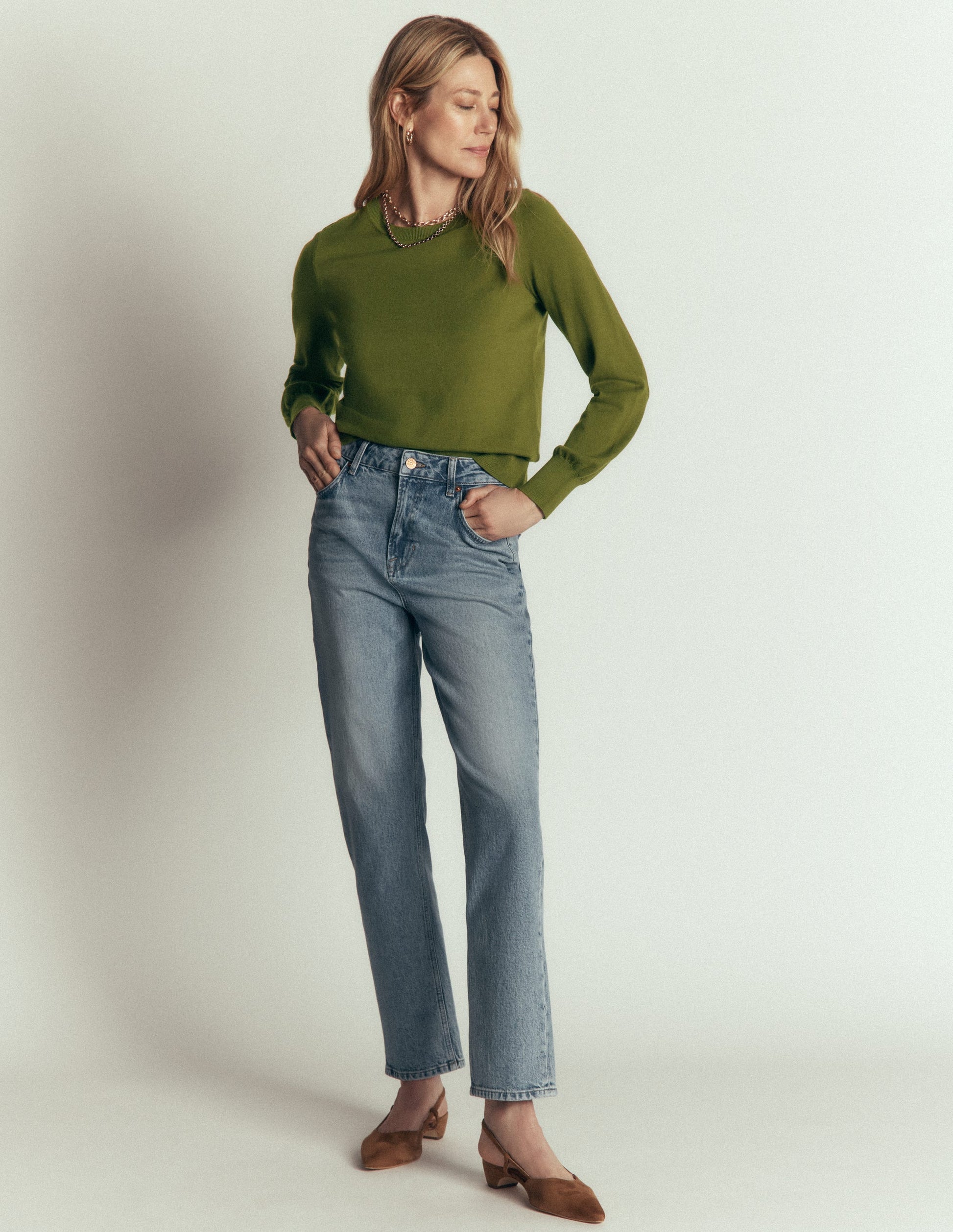 Camilla Cotton Crew Sweater-Forest Green-1