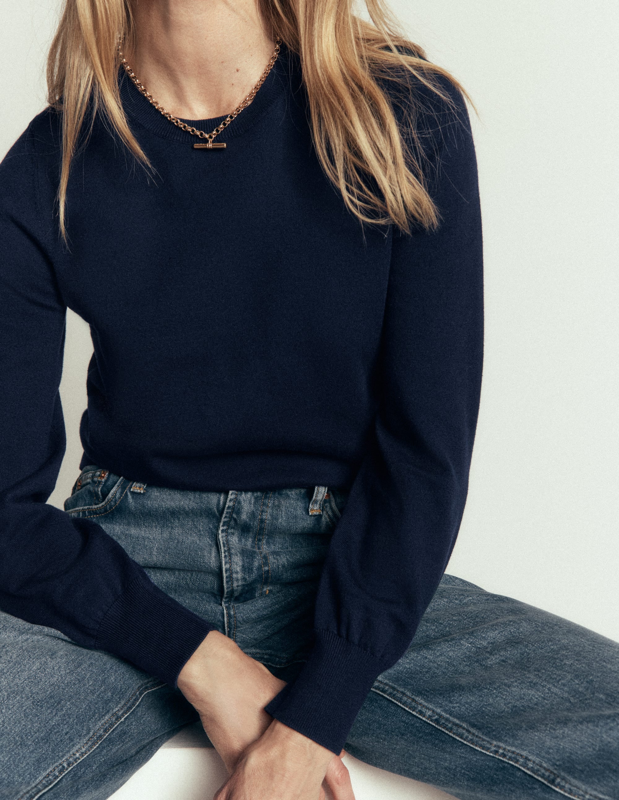 Camilla Cotton Crew Sweater-Navy - Image 1