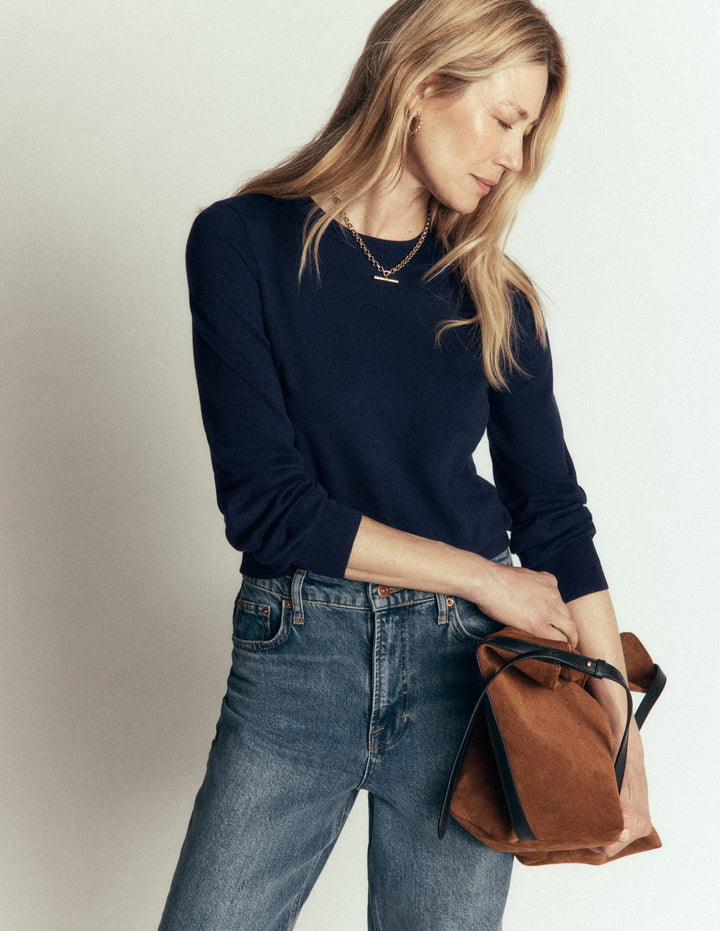 Camilla Cotton Crew Sweater-Navy