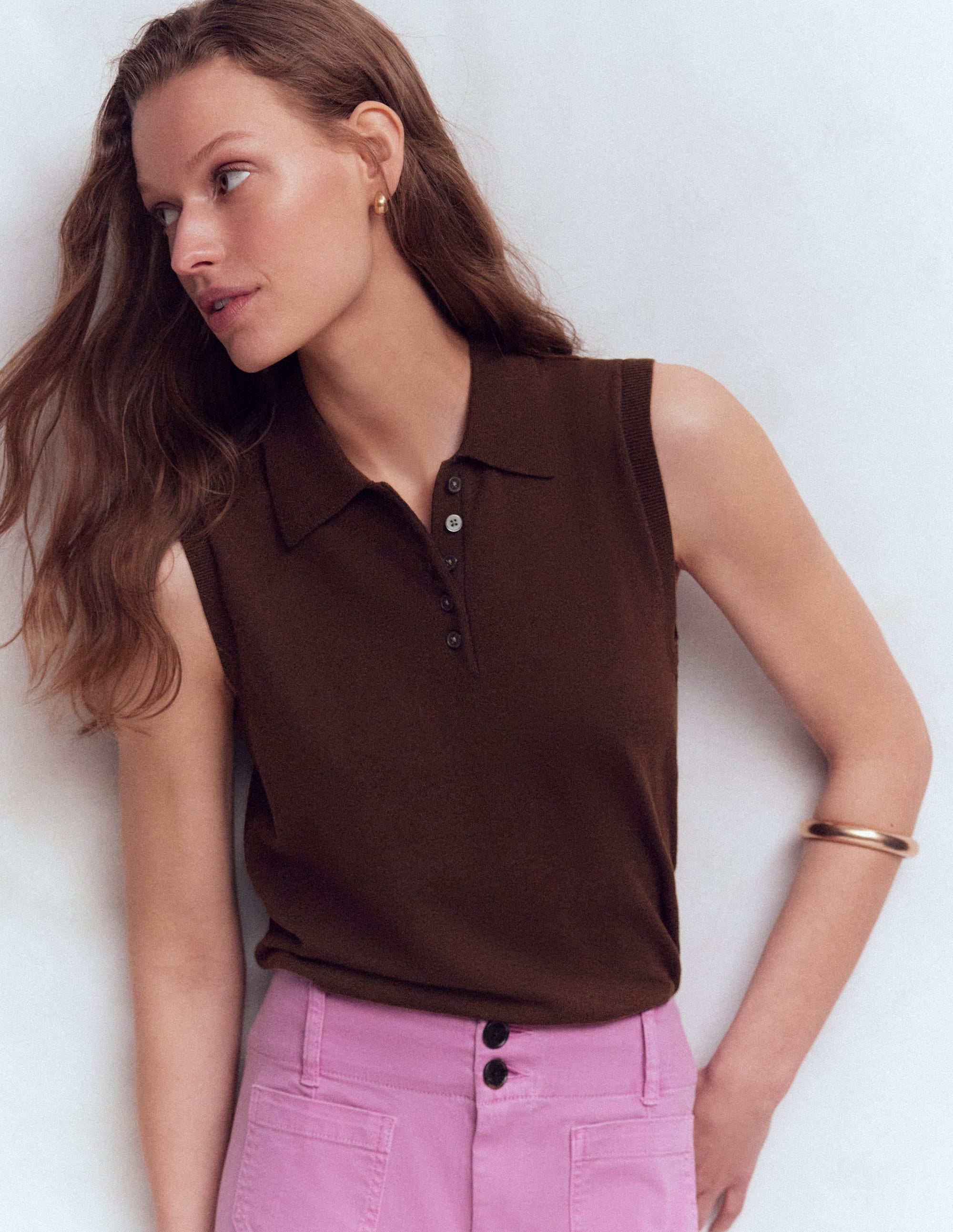 Chloe Henley Knitted Tank-Bitter Chocolate | Boden USA