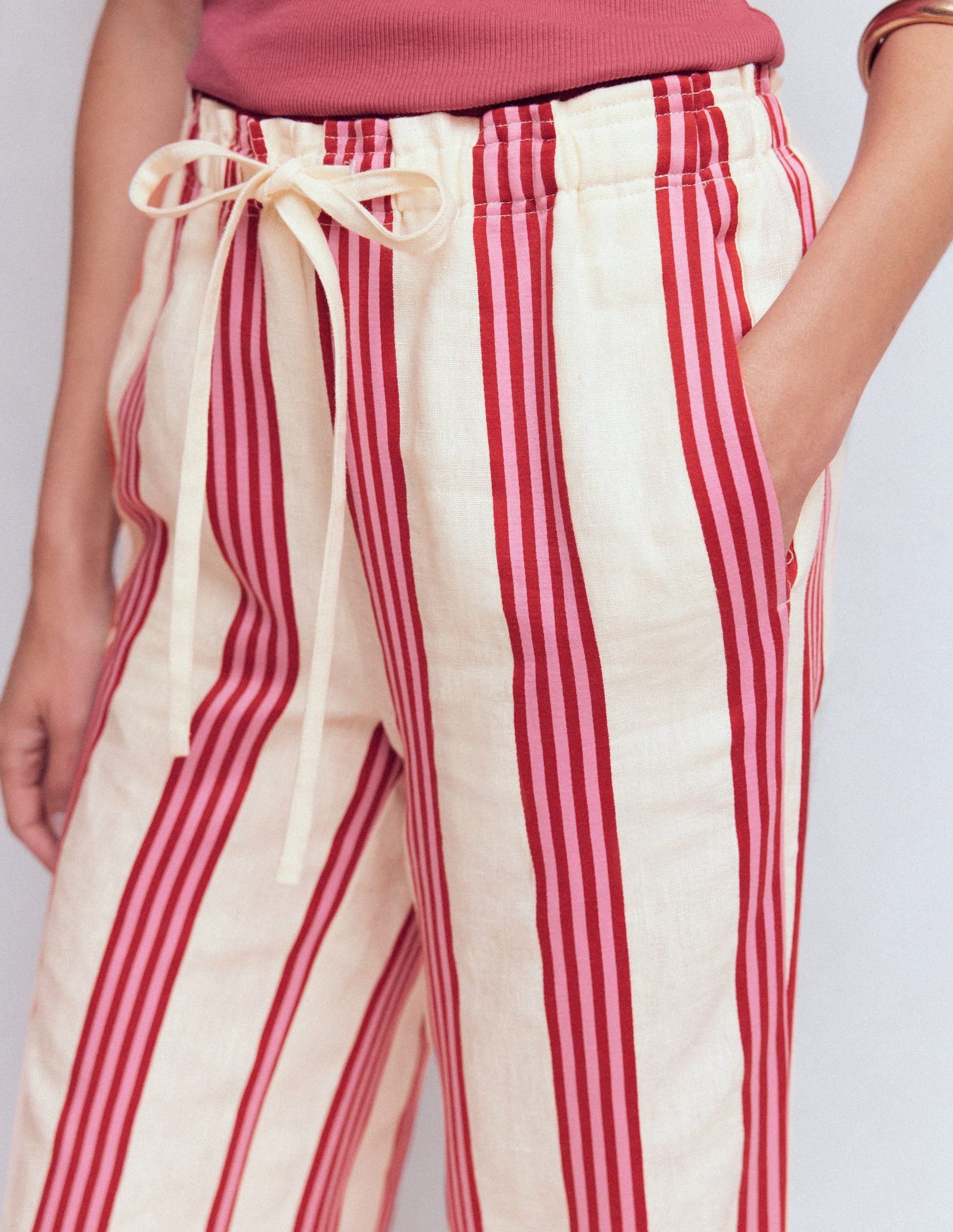 Islington Linen Pants-Ivory, Brown & Pink Stripe-2