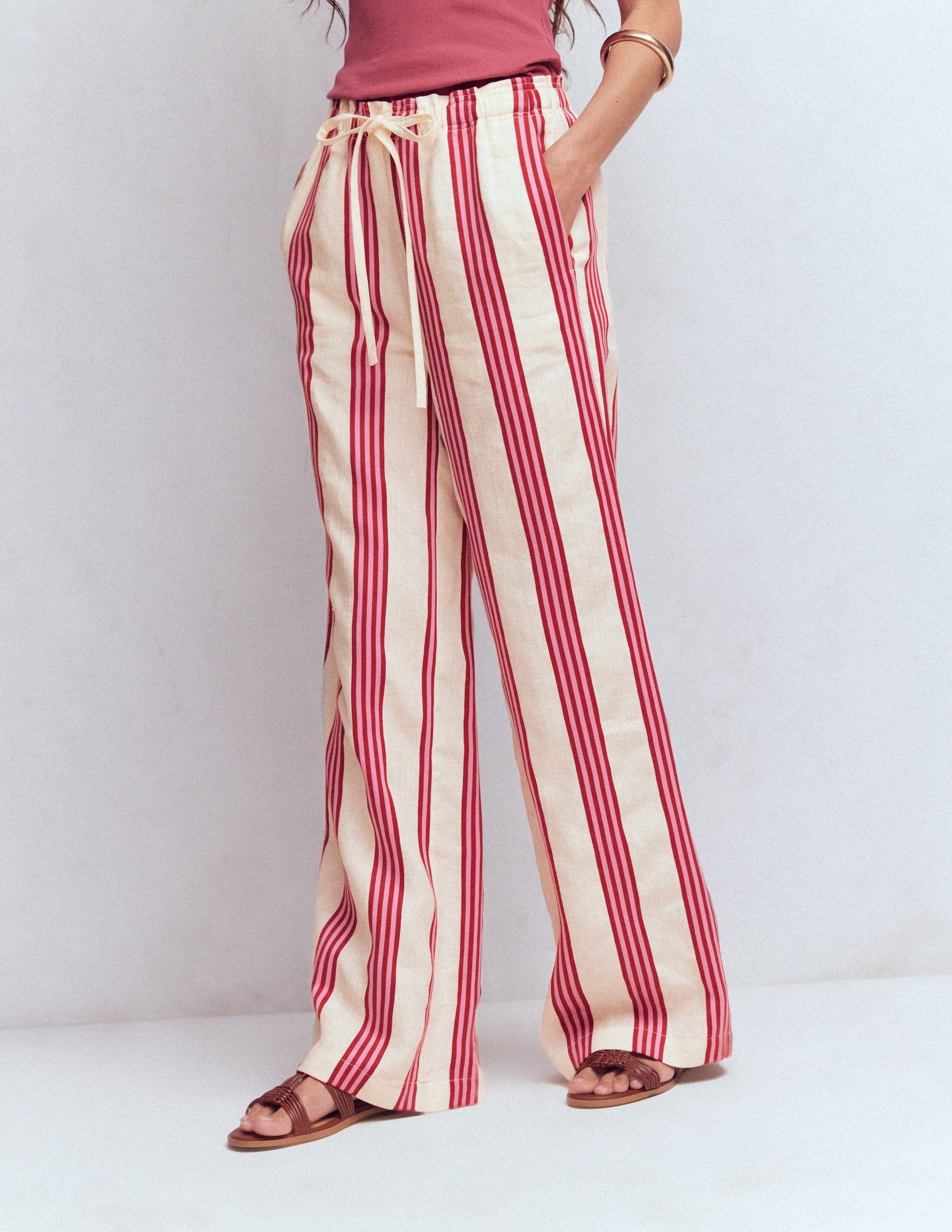 Islington Linen Pants-Ivory, Brown & Pink Stripe-5