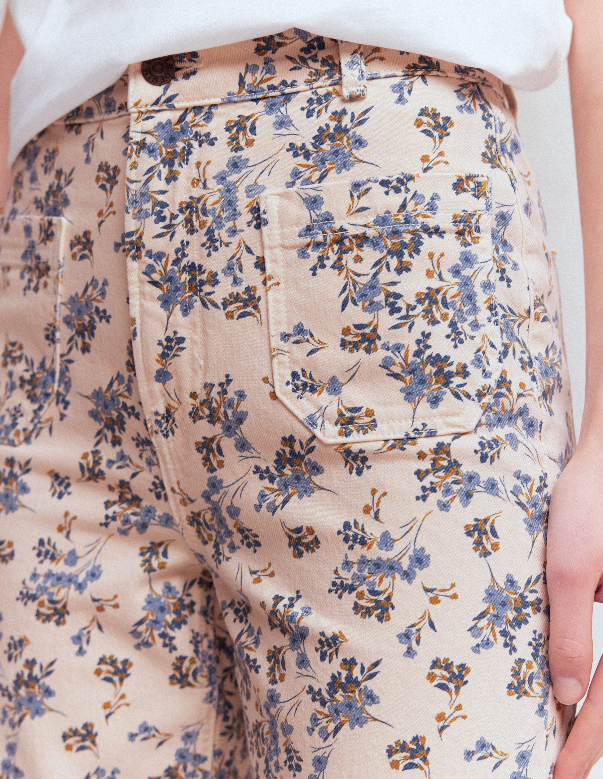 Straight Leg Pocket Jeans-Ivory Floral-2