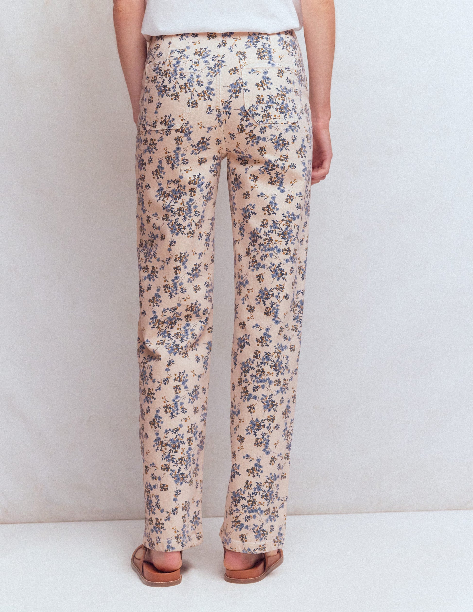 Straight Leg Pocket Jeans-Ivory Floral-3