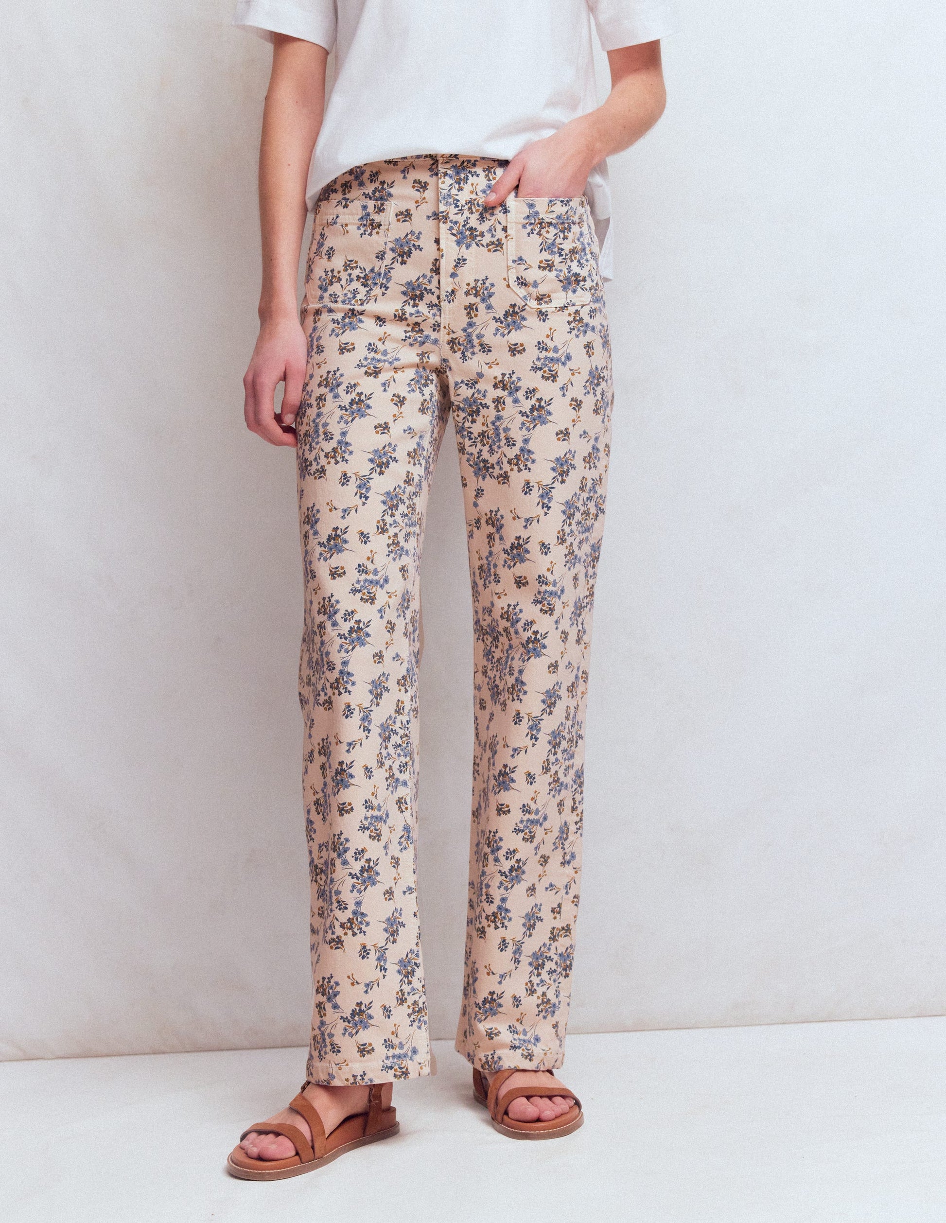 Straight Leg Pocket Jeans-Ivory Floral-4