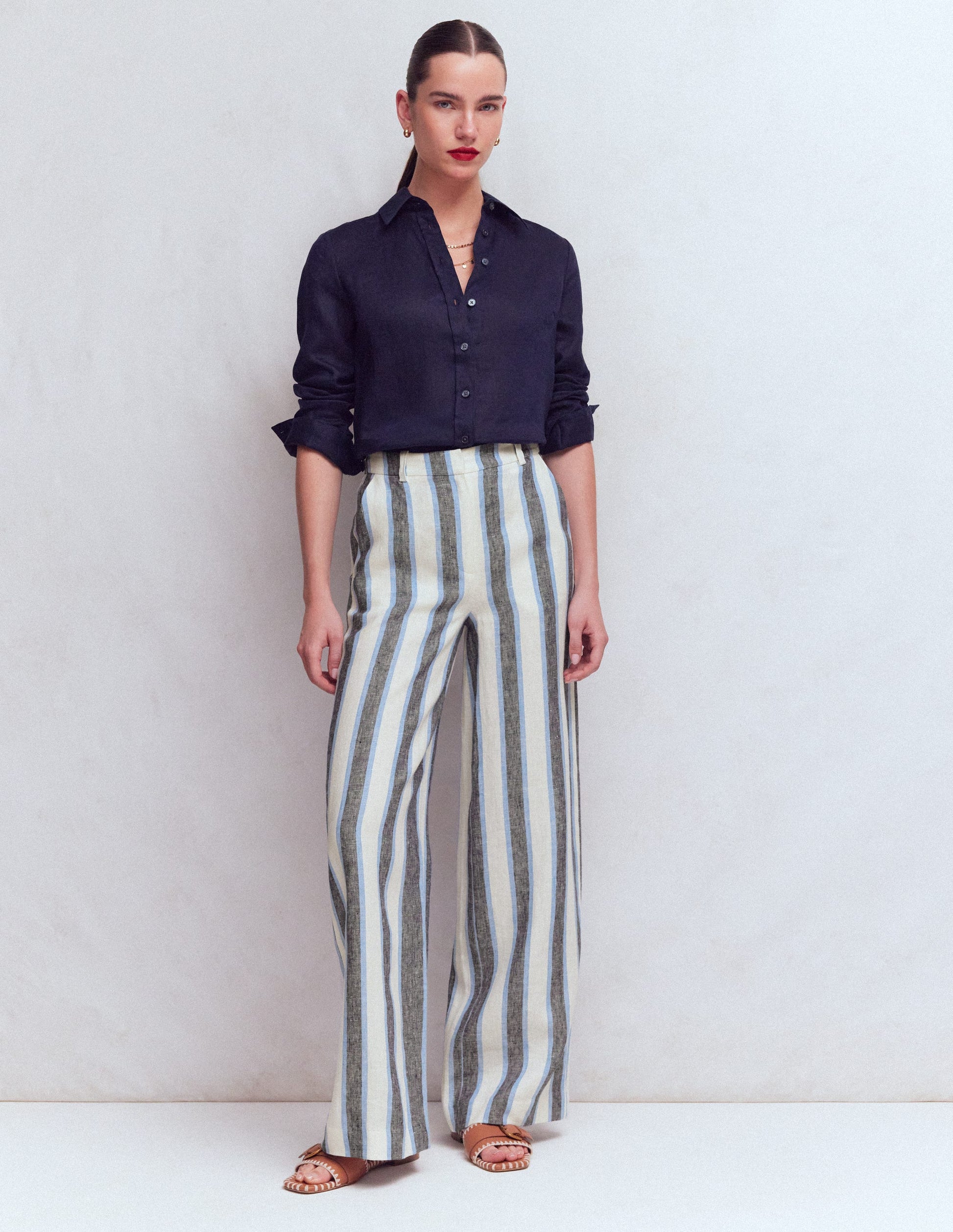 Belgravia Linen Pants-Blue and White Stripe-3