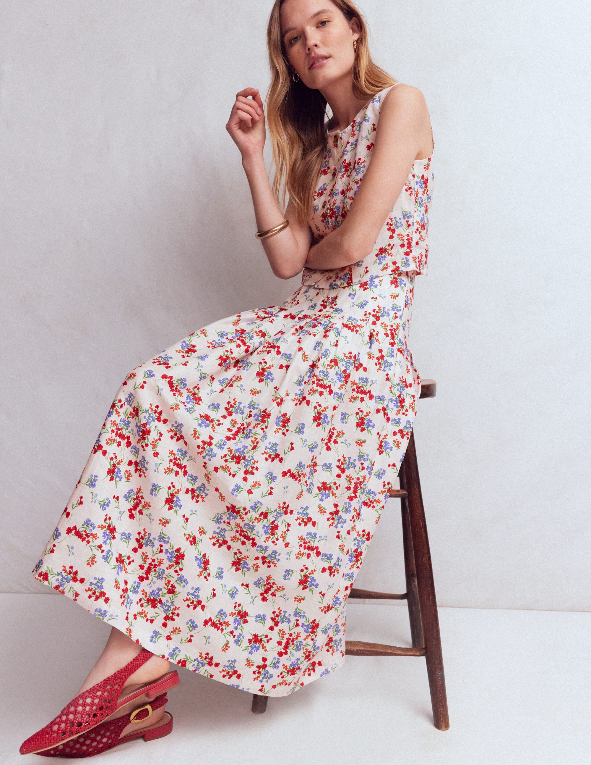 Valentina Linen Skirt-Ivory, Bloom Scatter - Image 1