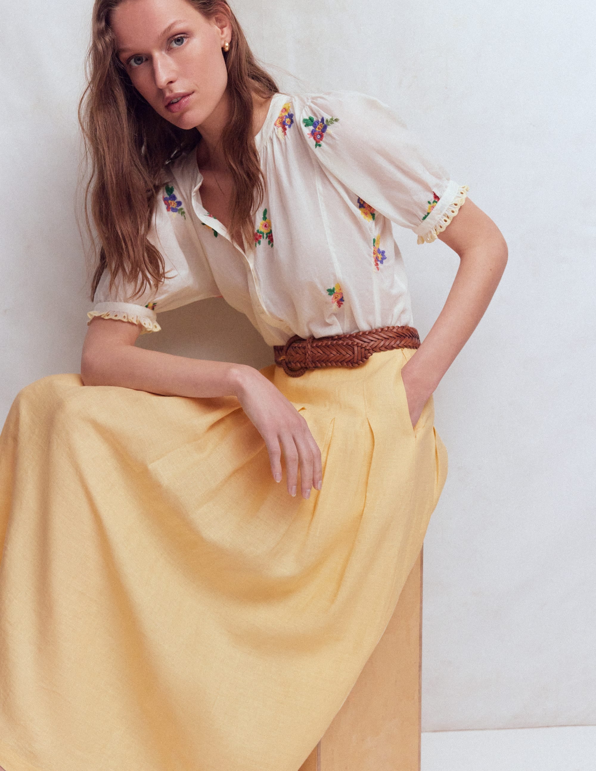 Valentina Linen Skirt-Buttercream - Image 1