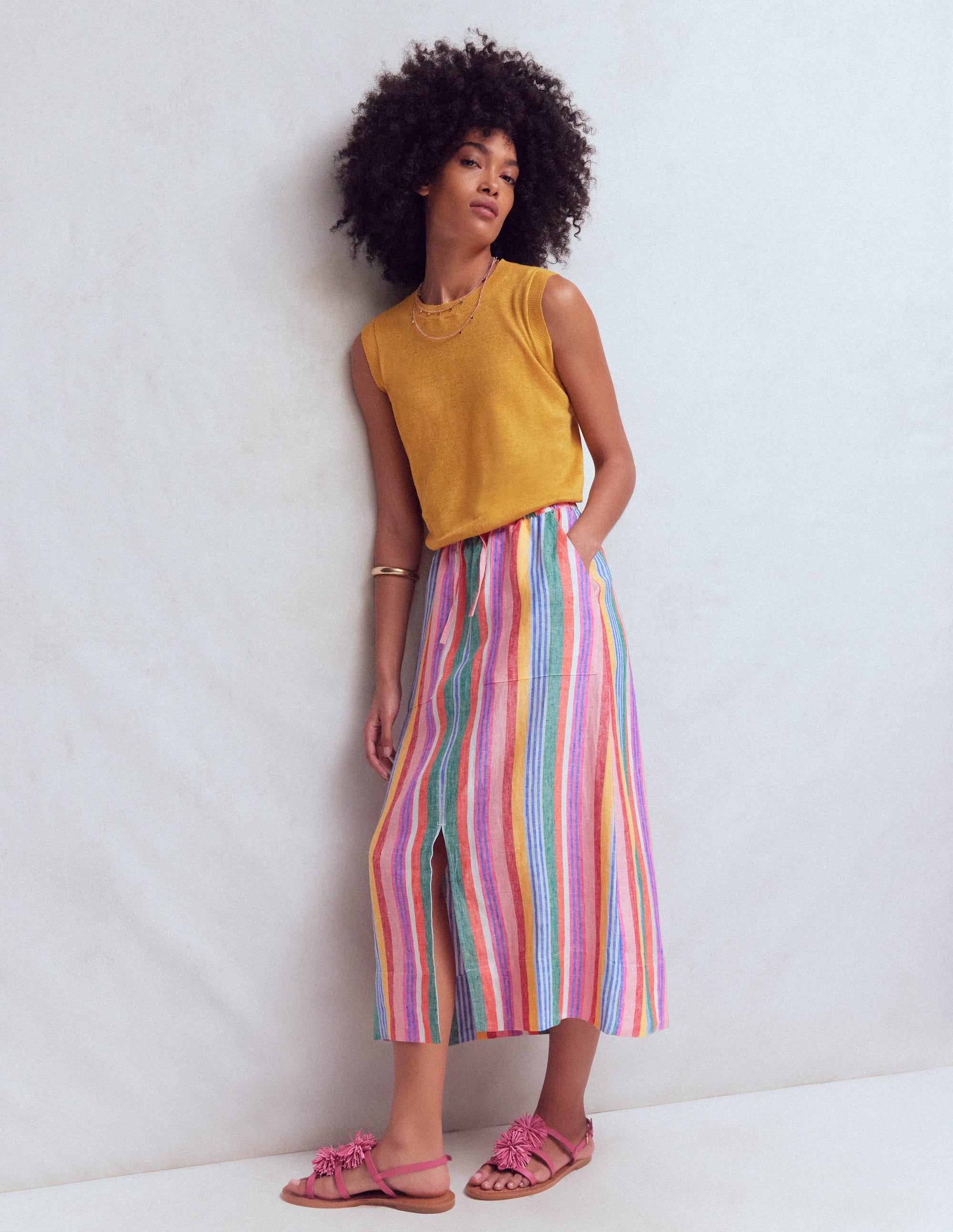 Layla Linen Skirt-Hot Varigated Multistripe | Boden USA