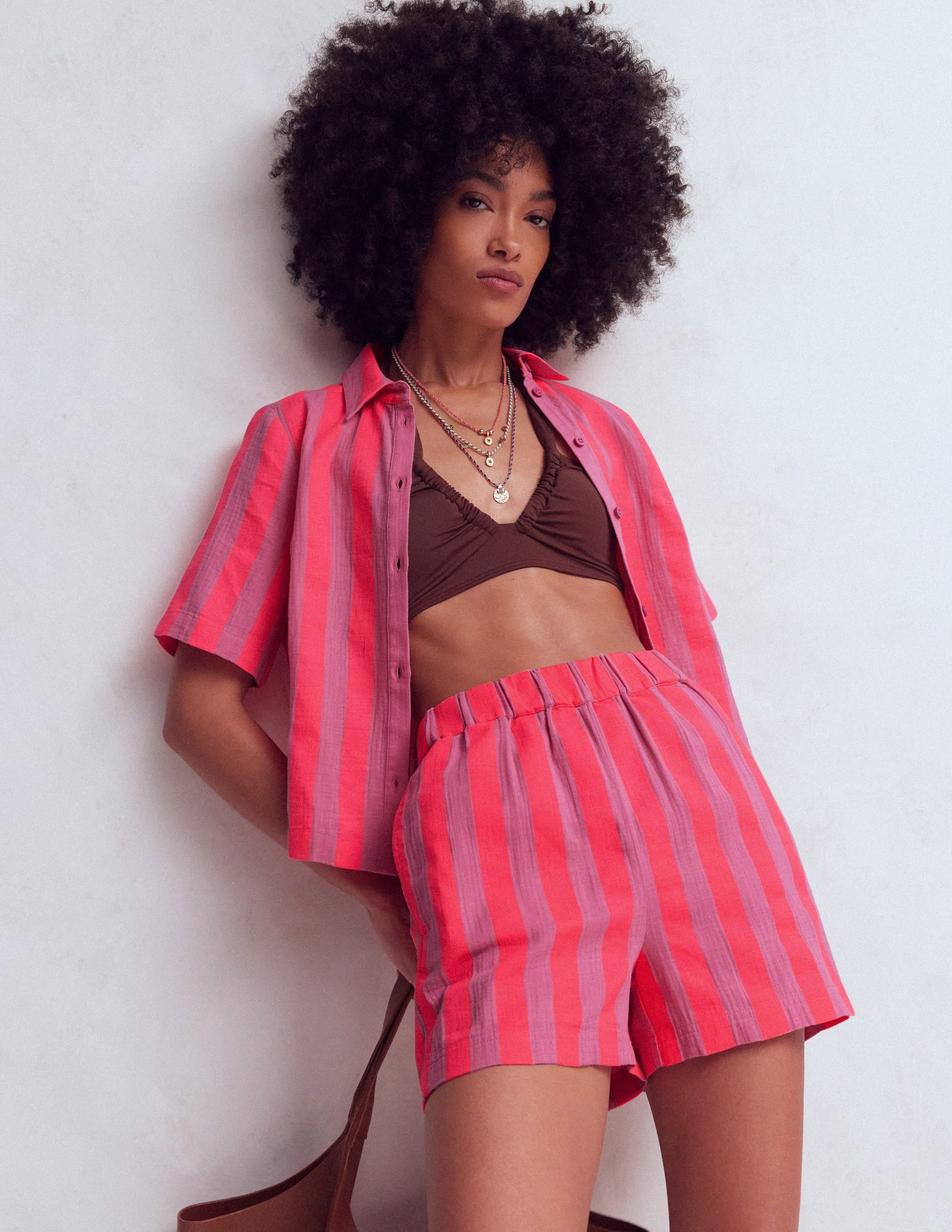 Pull On Double Cloth Shorts-Pink, Neon Coral Mid Stripe - Image 2