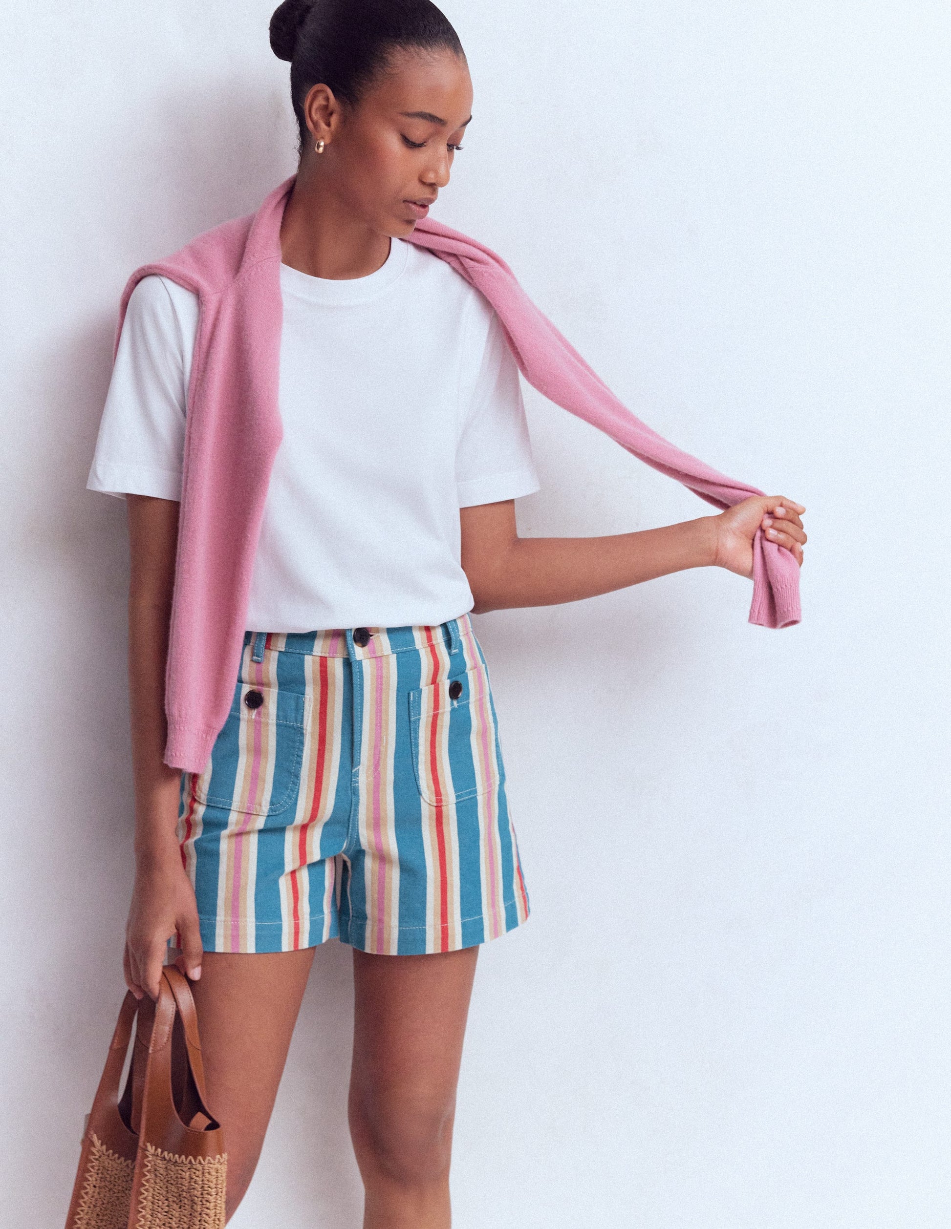 Primrose Denim Shorts-Blue, Pink, Red Multistripe-1