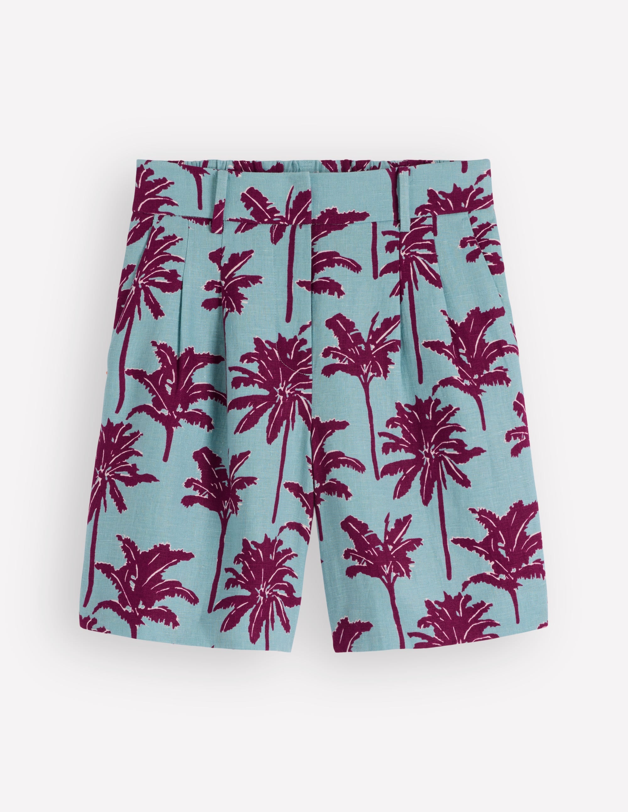 Kensington Linen Shorts - Seamist Blue, Palm Paradise | Boden USA