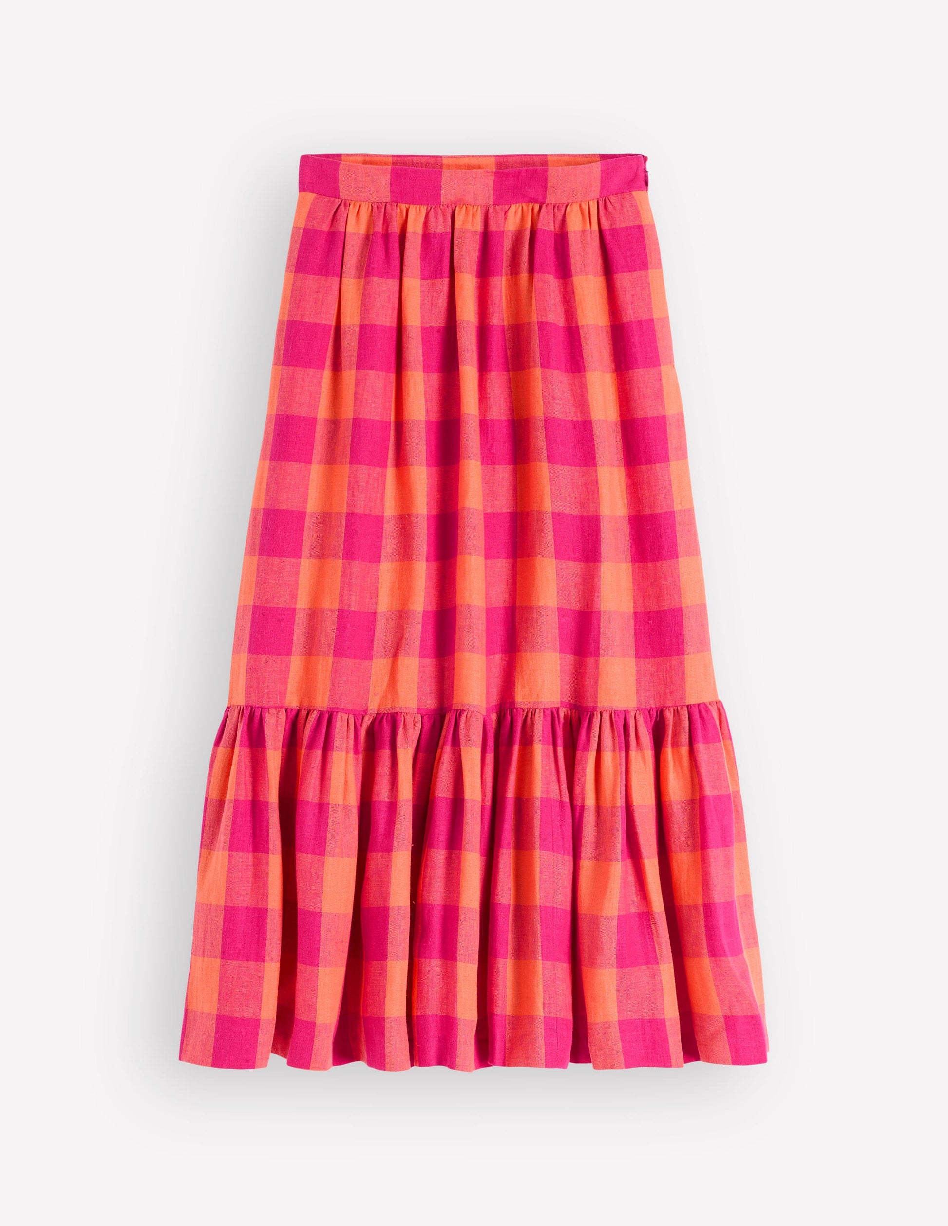 Abigail Linen Maxi Skirt-Zesty Orange, Pink Gingham-5