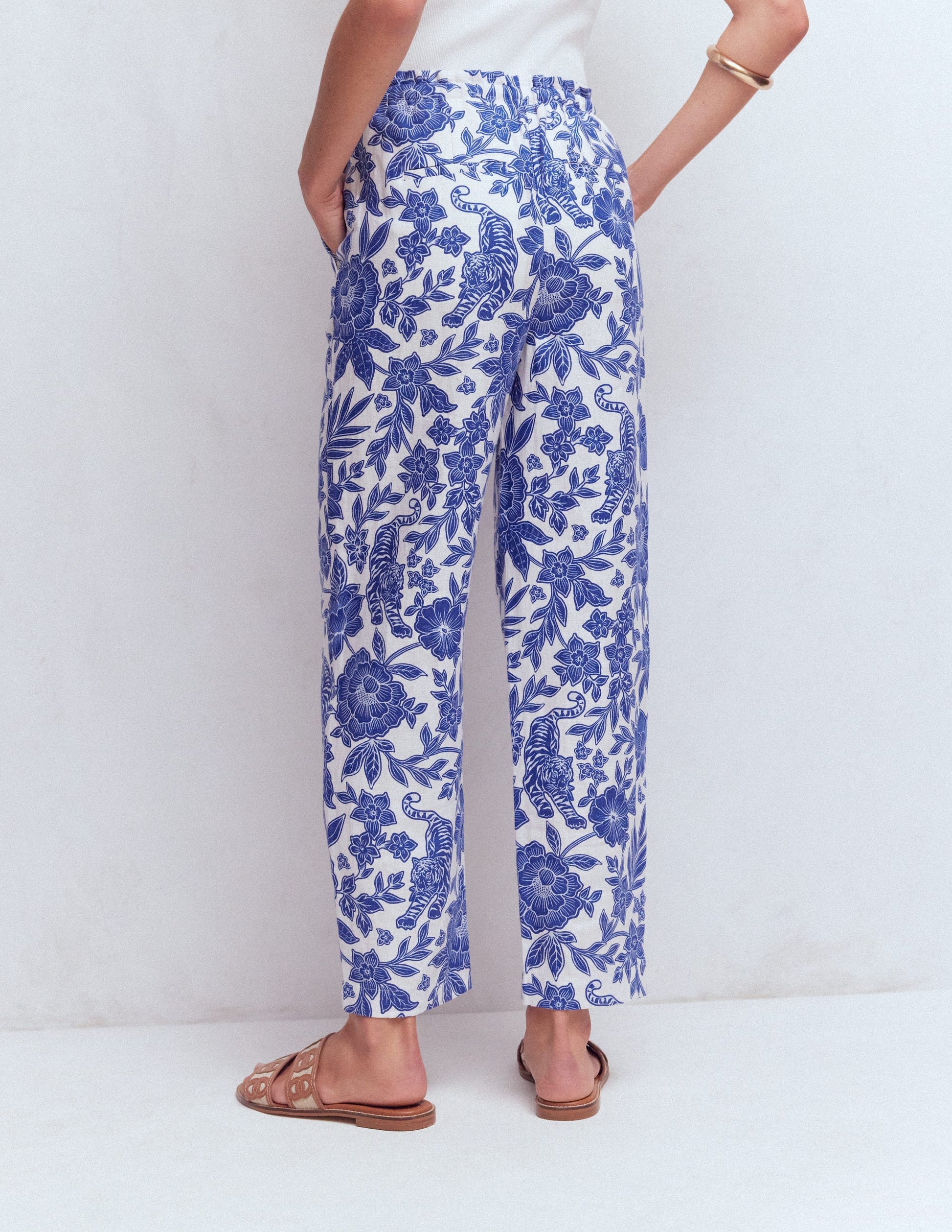 Islington Linen Crop Pants-Mazarine Blue, Tigers Paradise-3