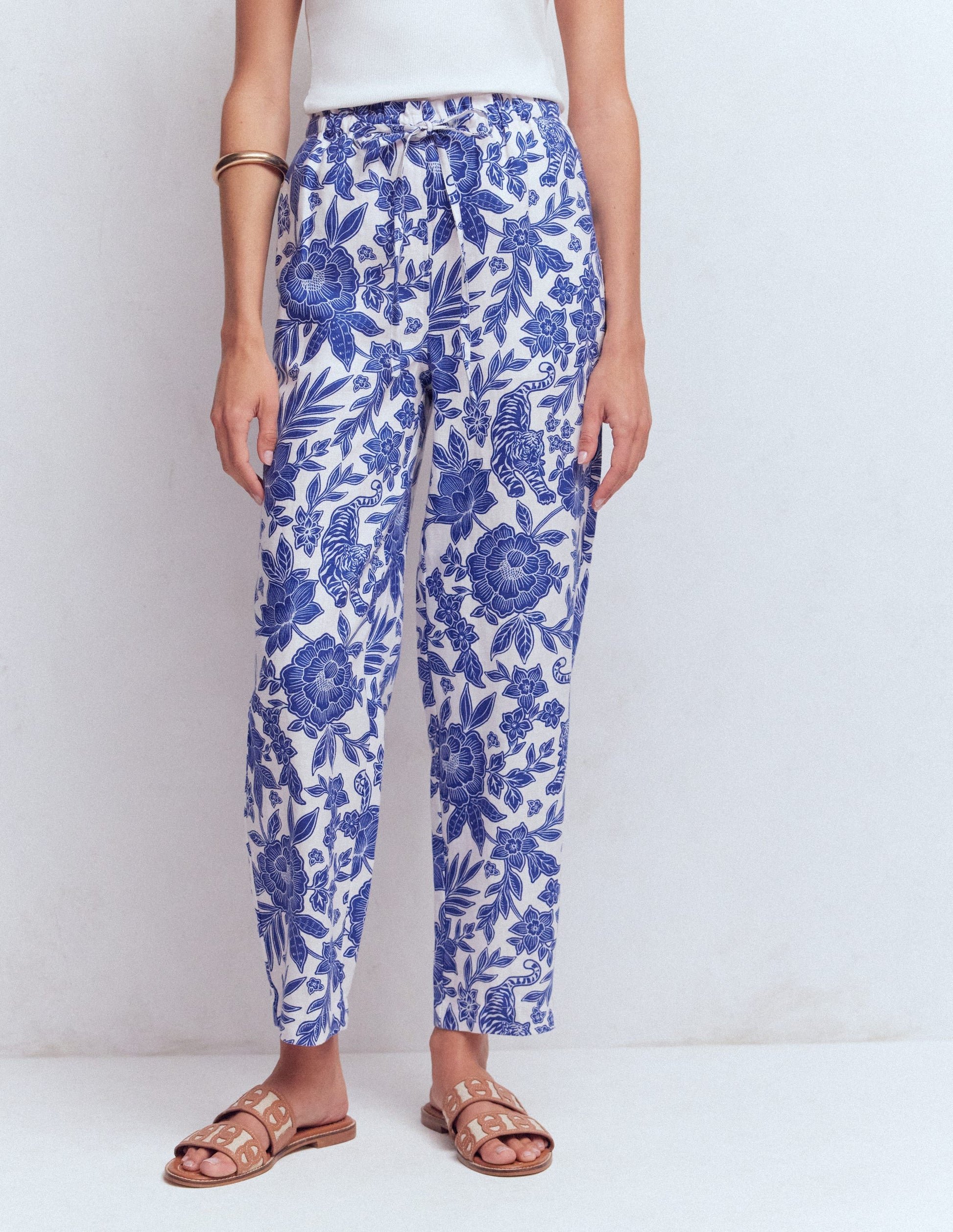 Islington Linen Crop Pants-Mazarine Blue, Tigers Paradise-4