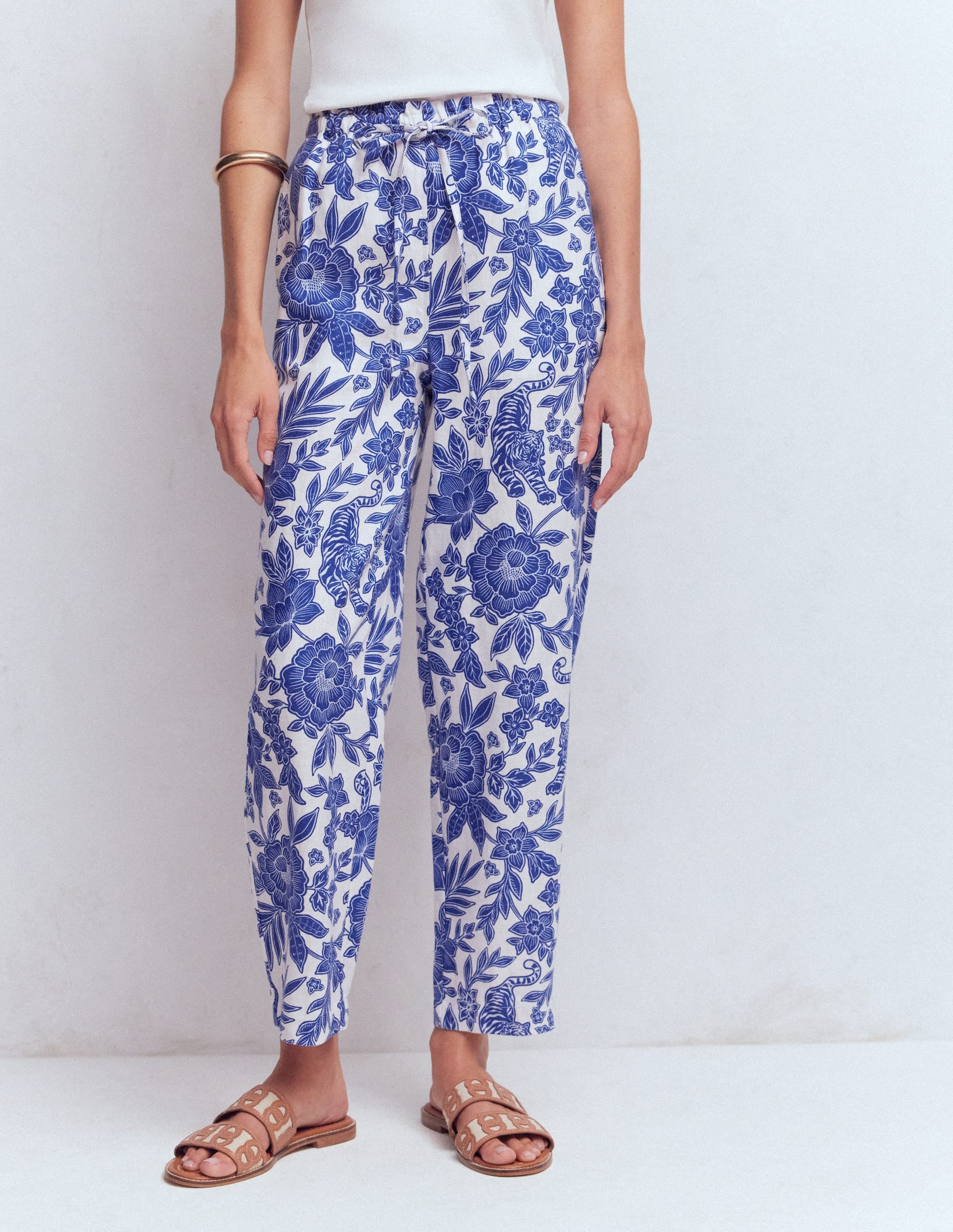 Islington Linen Crop Pants-Mazarine Blue, Tigers Paradise - Image 4