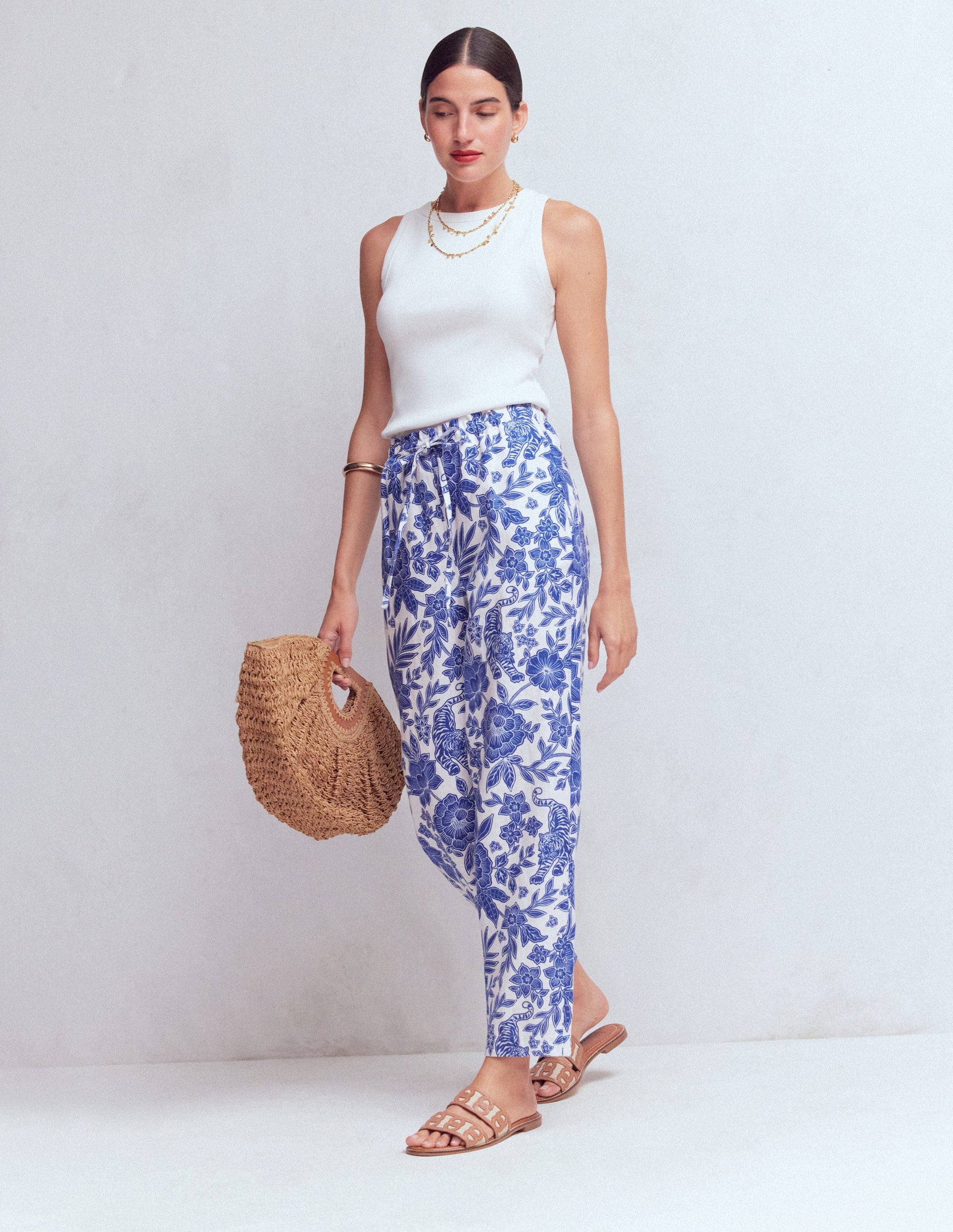 Islington Linen Crop Pants-Mazarine Blue, Tigers Paradise-6