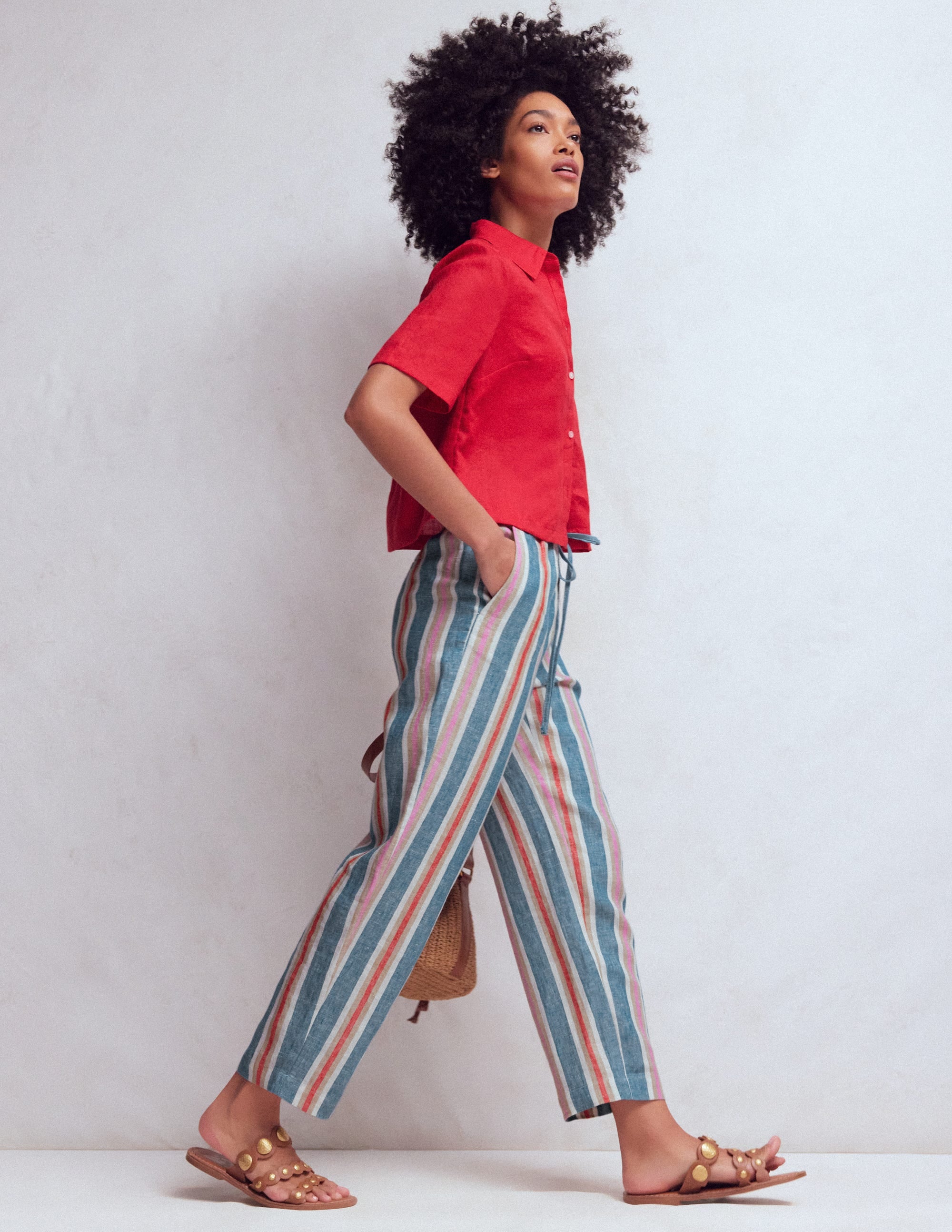 Islington Linen Crop Pants-Blue, Pink, Red Multistripe - Image 4