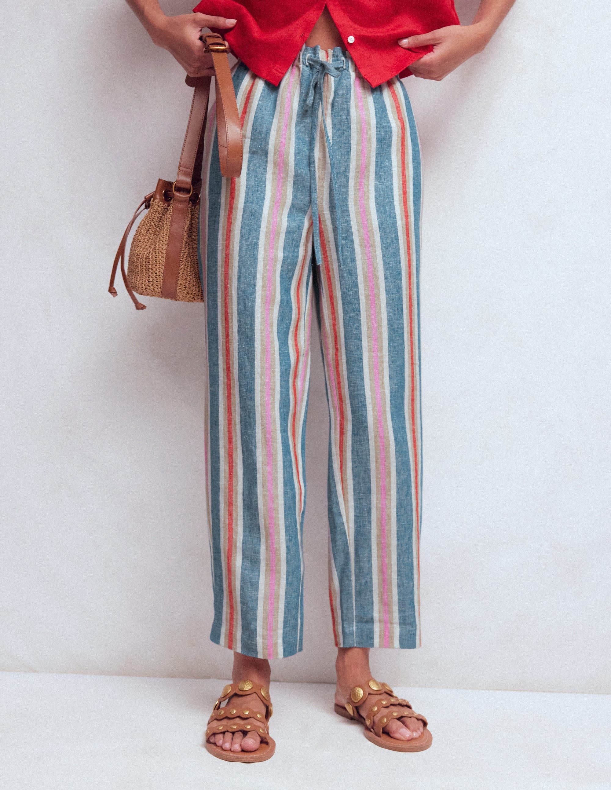 Islington Linen Crop Pants-Blue, Pink, Red Multistripe - Image 5