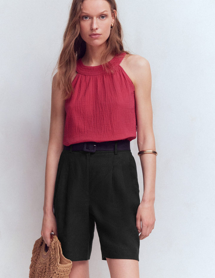 Chelsea Belted Linen Shorts-Black
