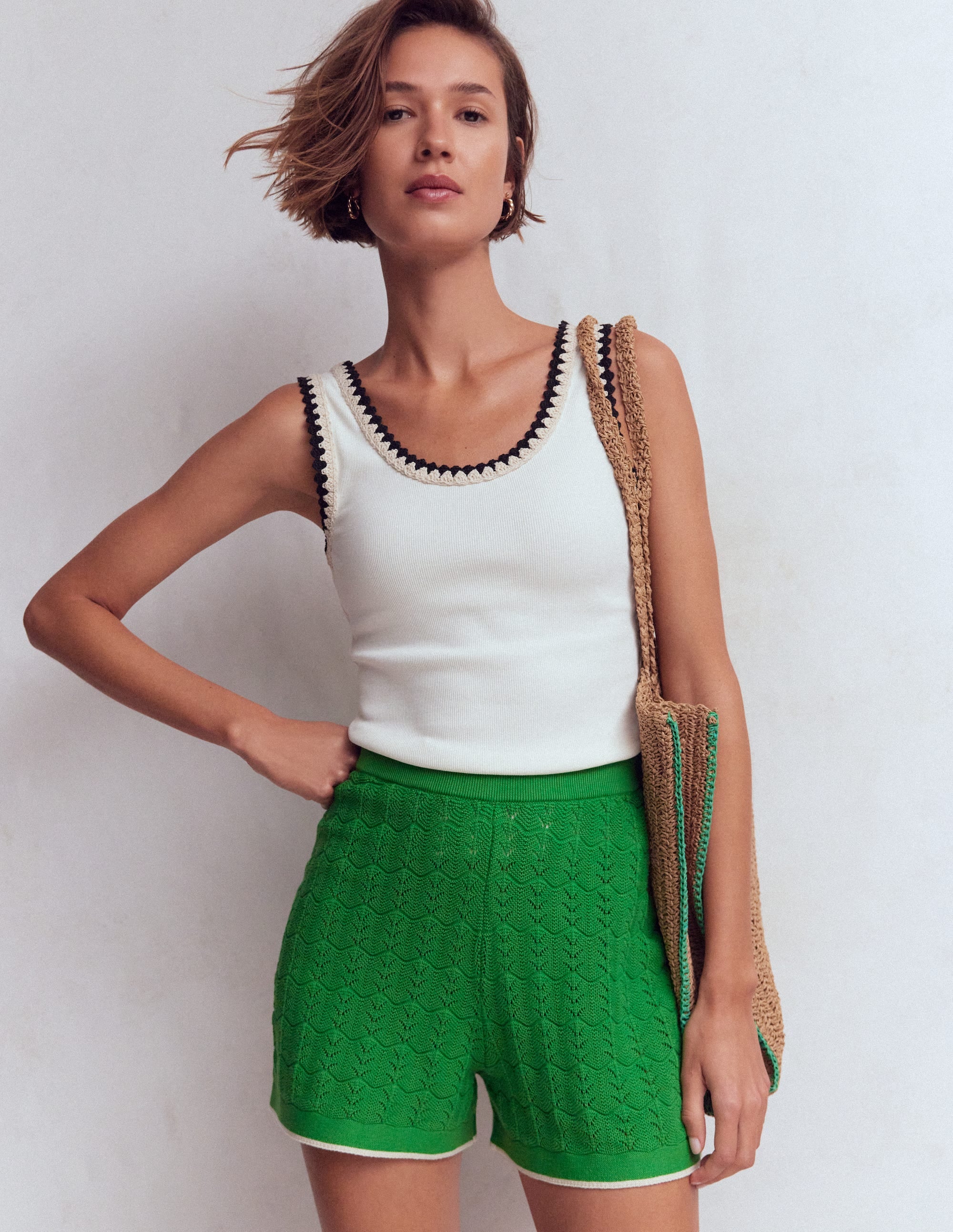 Knitted Pointelle Shorts-Lime Juice Green - Image 1