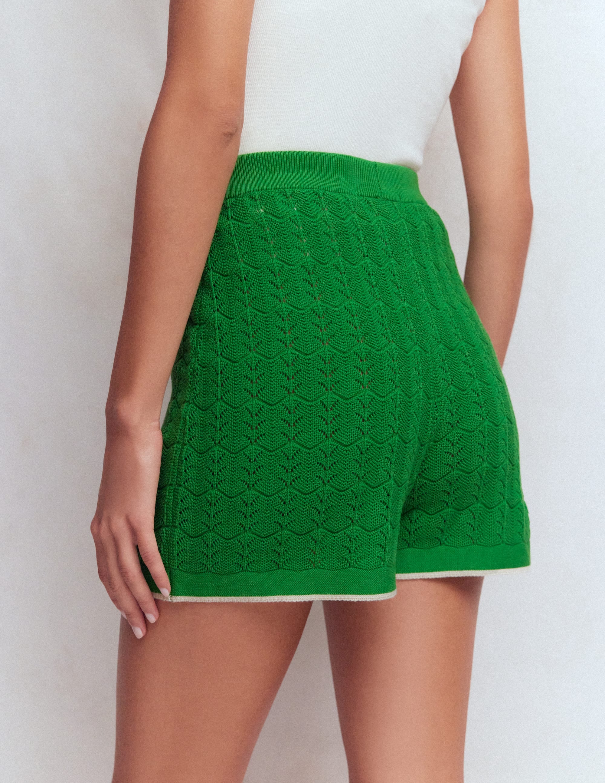 Knitted Pointelle Shorts-Lime Juice Green - Image 3