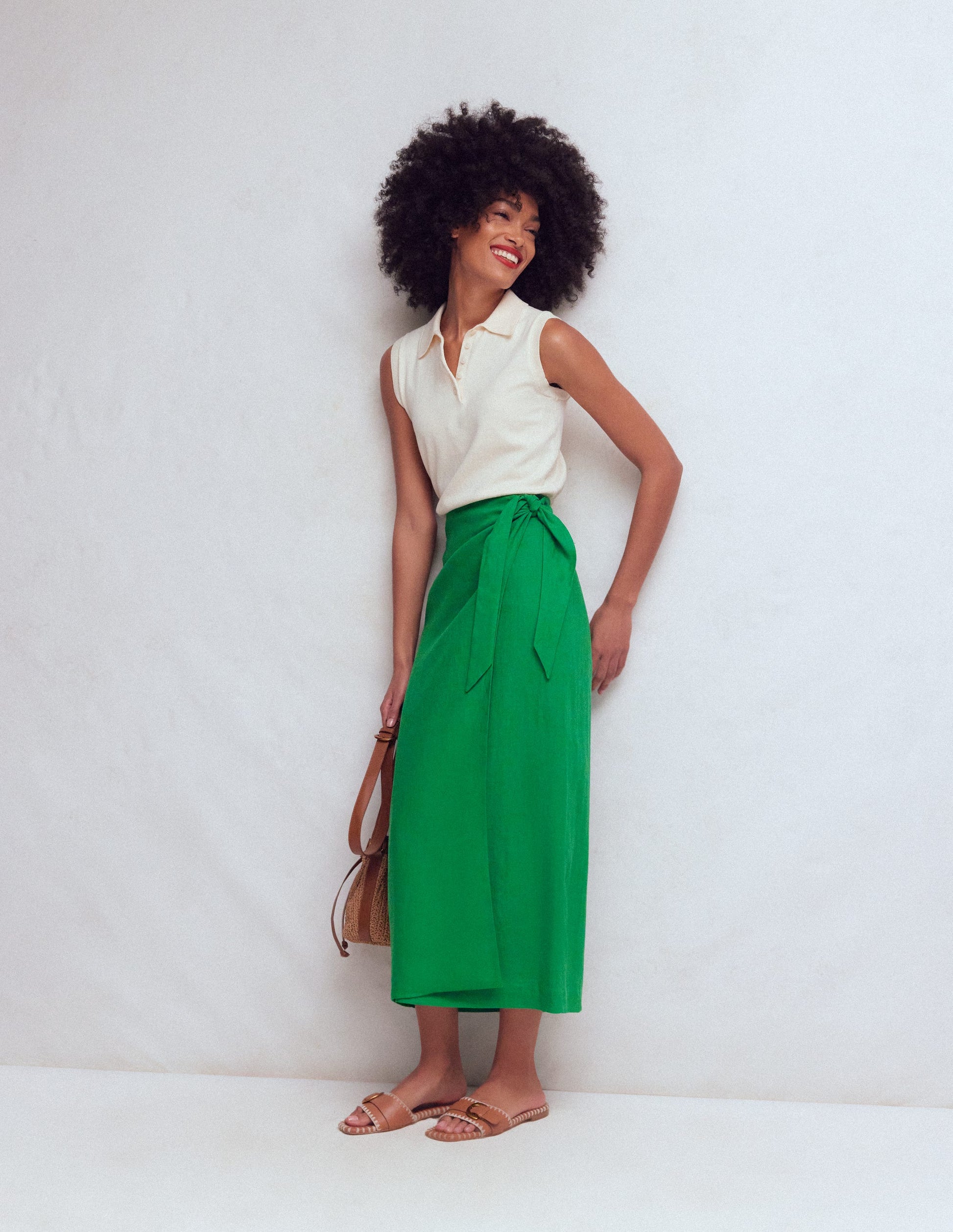 Dimitra Linen Column Skirt-Rich Emerald-1
