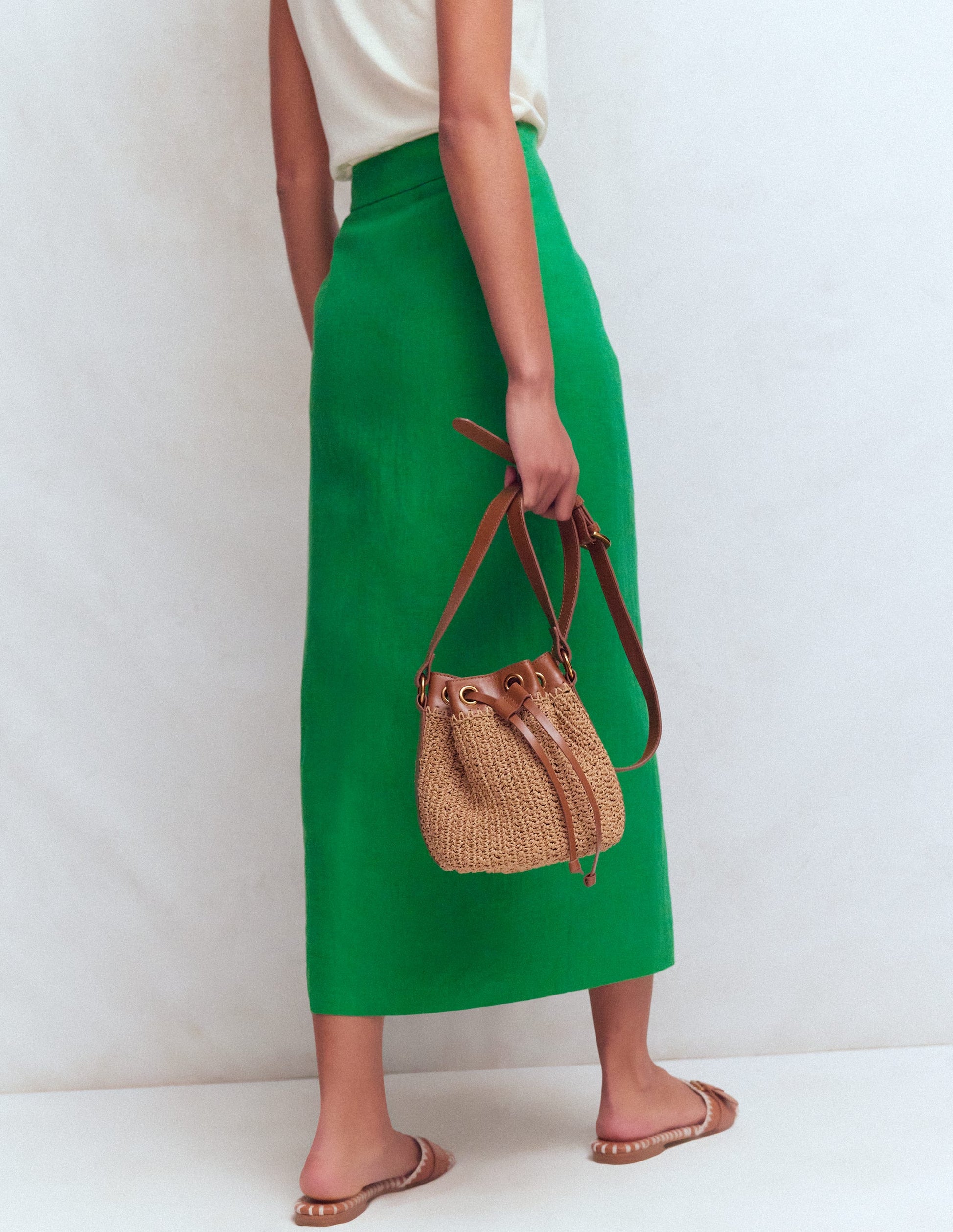 Dimitra Linen Column Skirt-Rich Emerald-3
