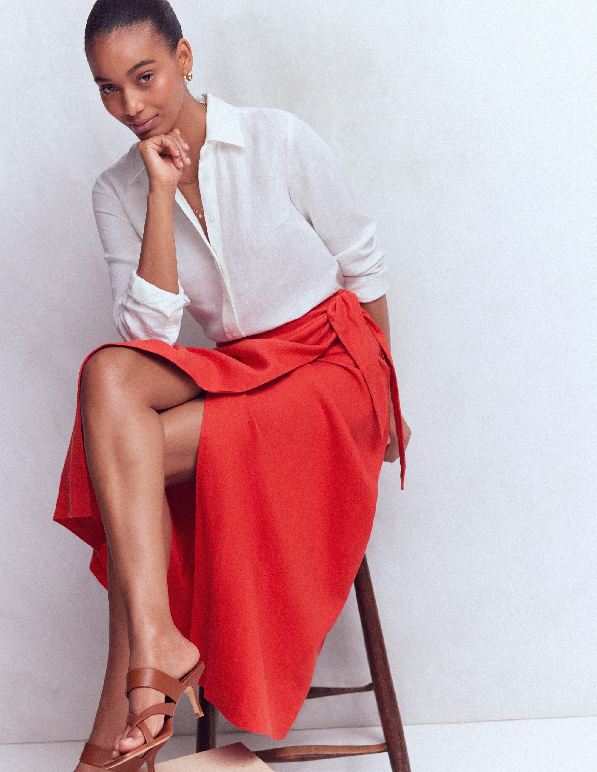 Dimitra Linen Column Skirt - Red Coral | Boden USA