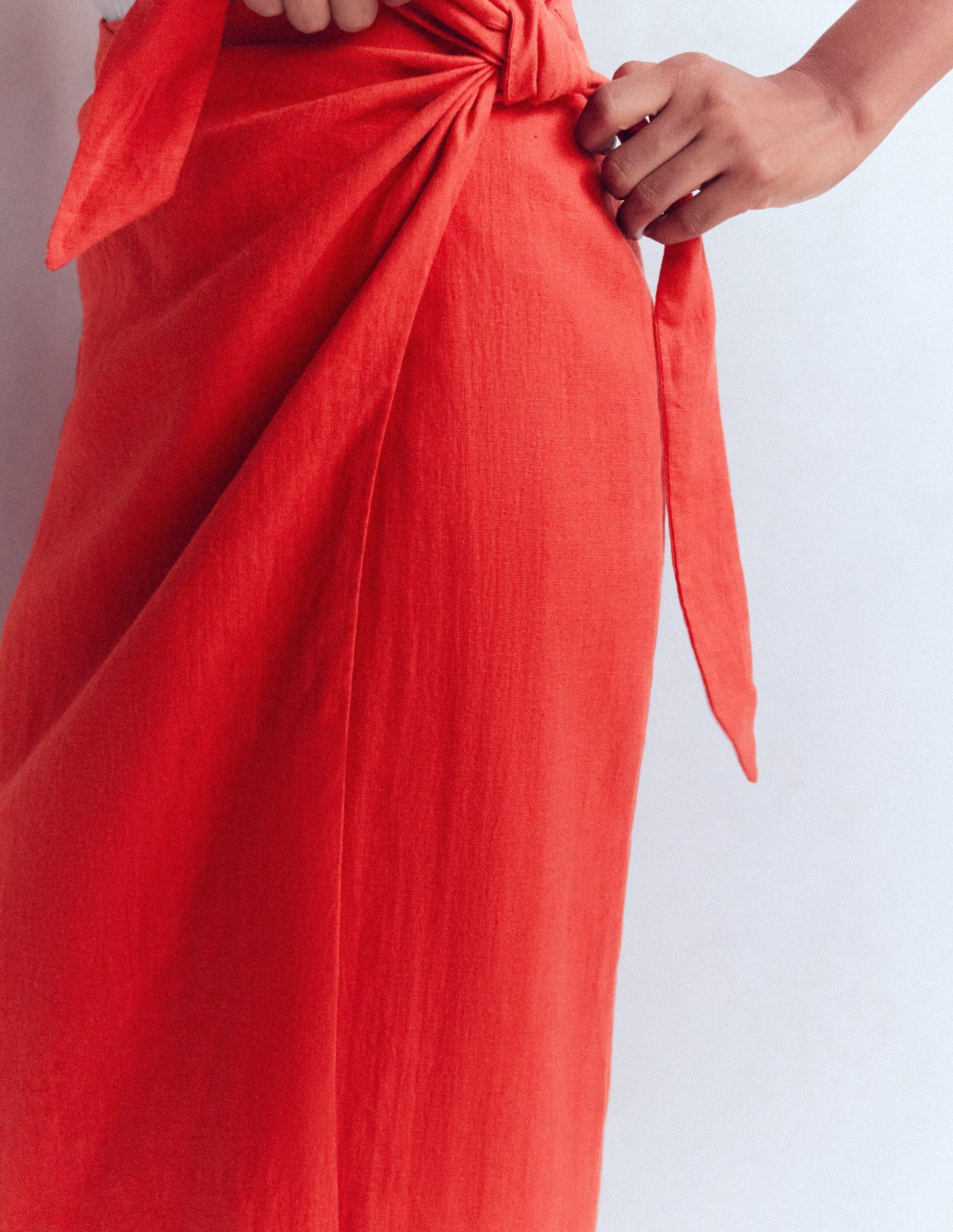 Dimitra Linen Column Skirt-Red Coral-3